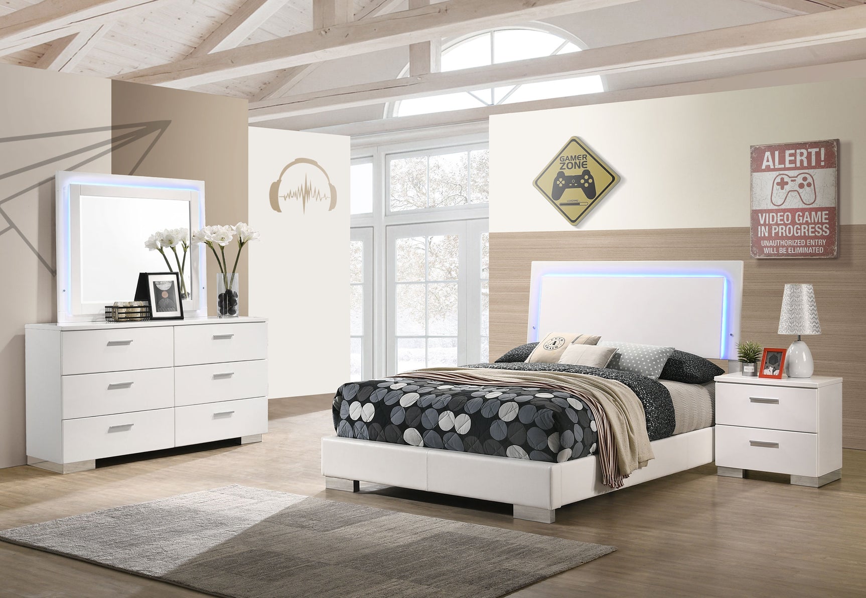 Tampa Furniture Outlet - Coaster - Felicity 4-piece Full Bedroom Set White High Gloss - 203500F-S4L