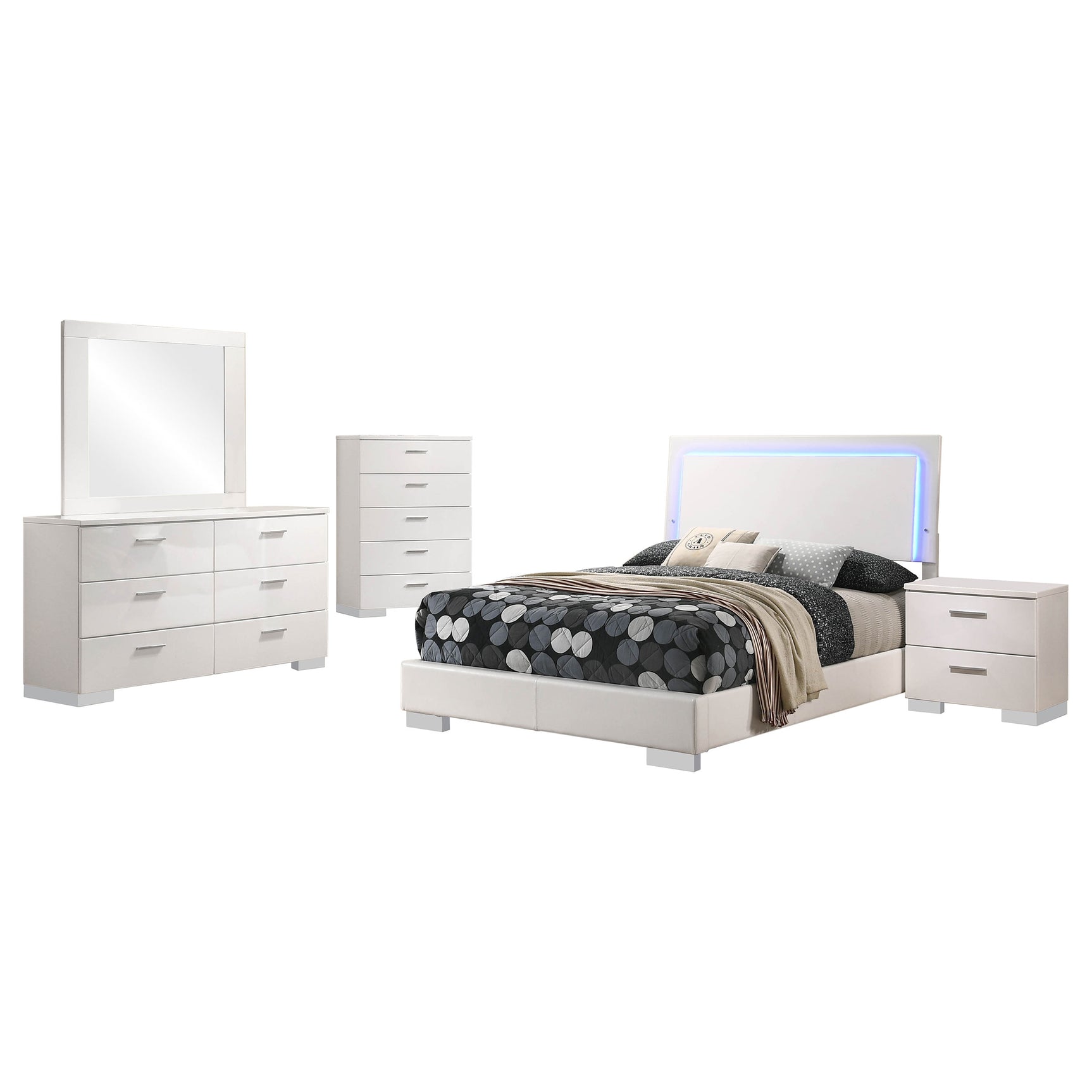 Felicity 5-piece Full Bedroom Set White High Gloss - Tampa Furniture Outlet