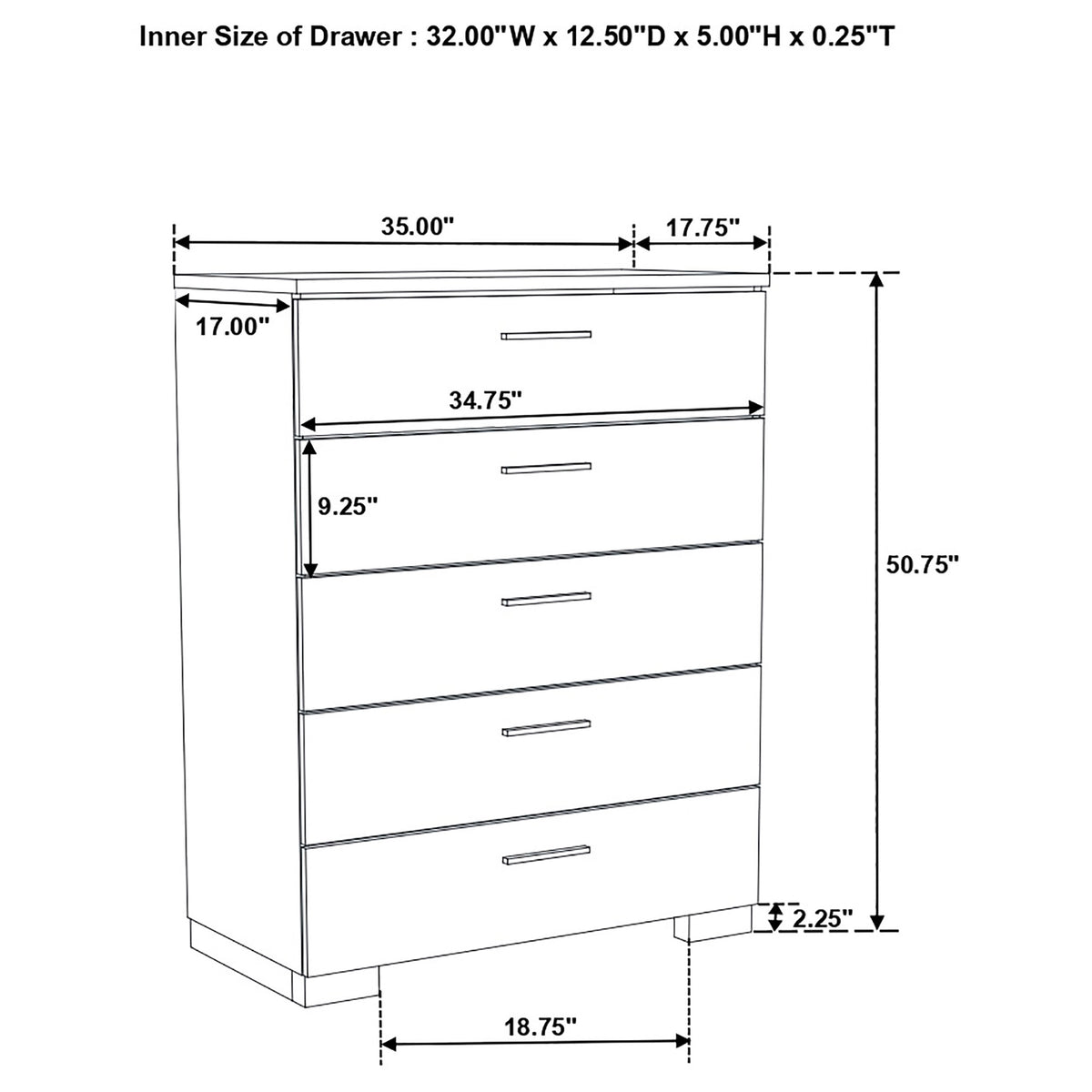 Felicity 5-piece Full Bedroom Set White High Gloss