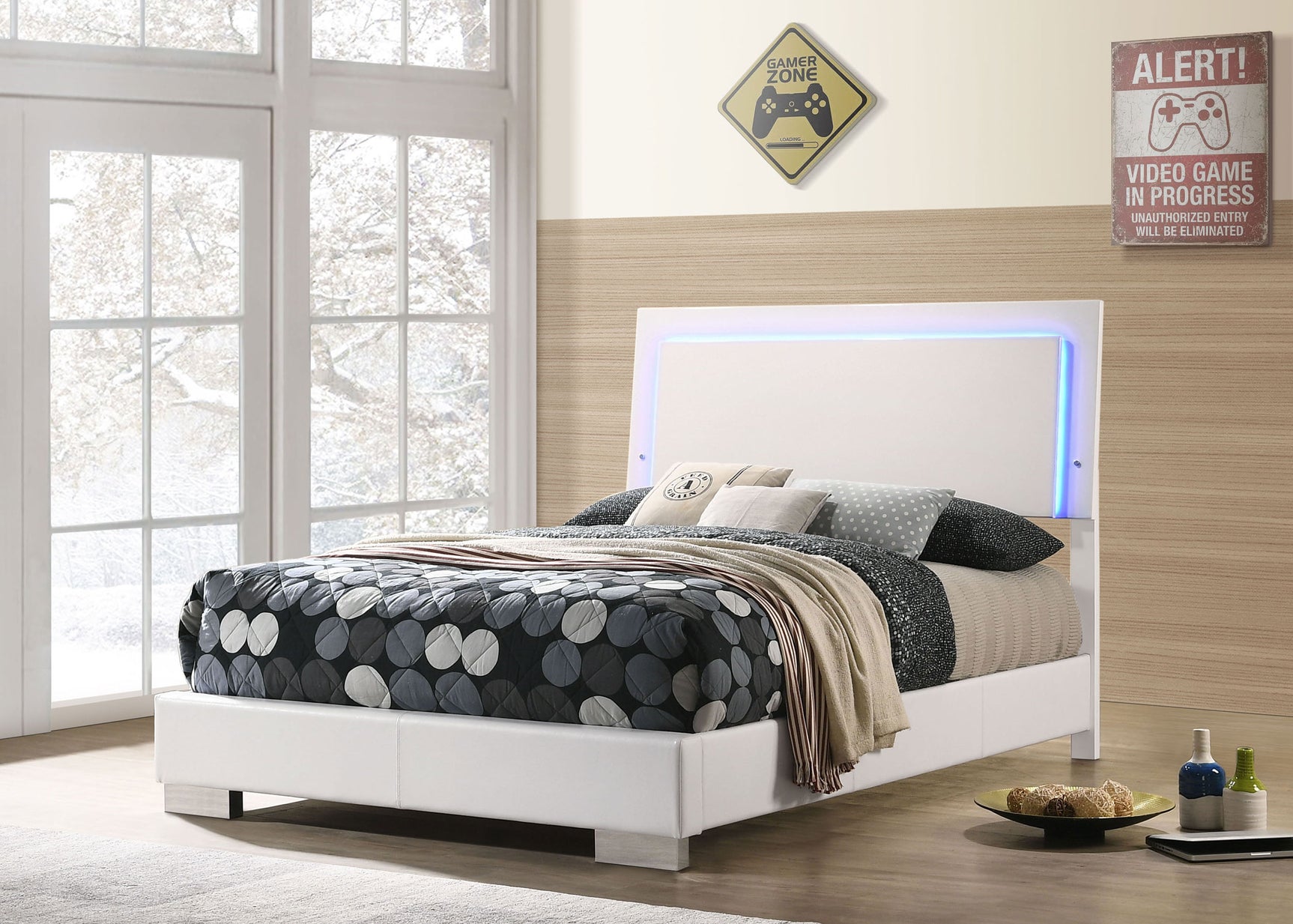 Felicity Wood Full LED Panel Bed White High Gloss - Tampa Furniture Outlet