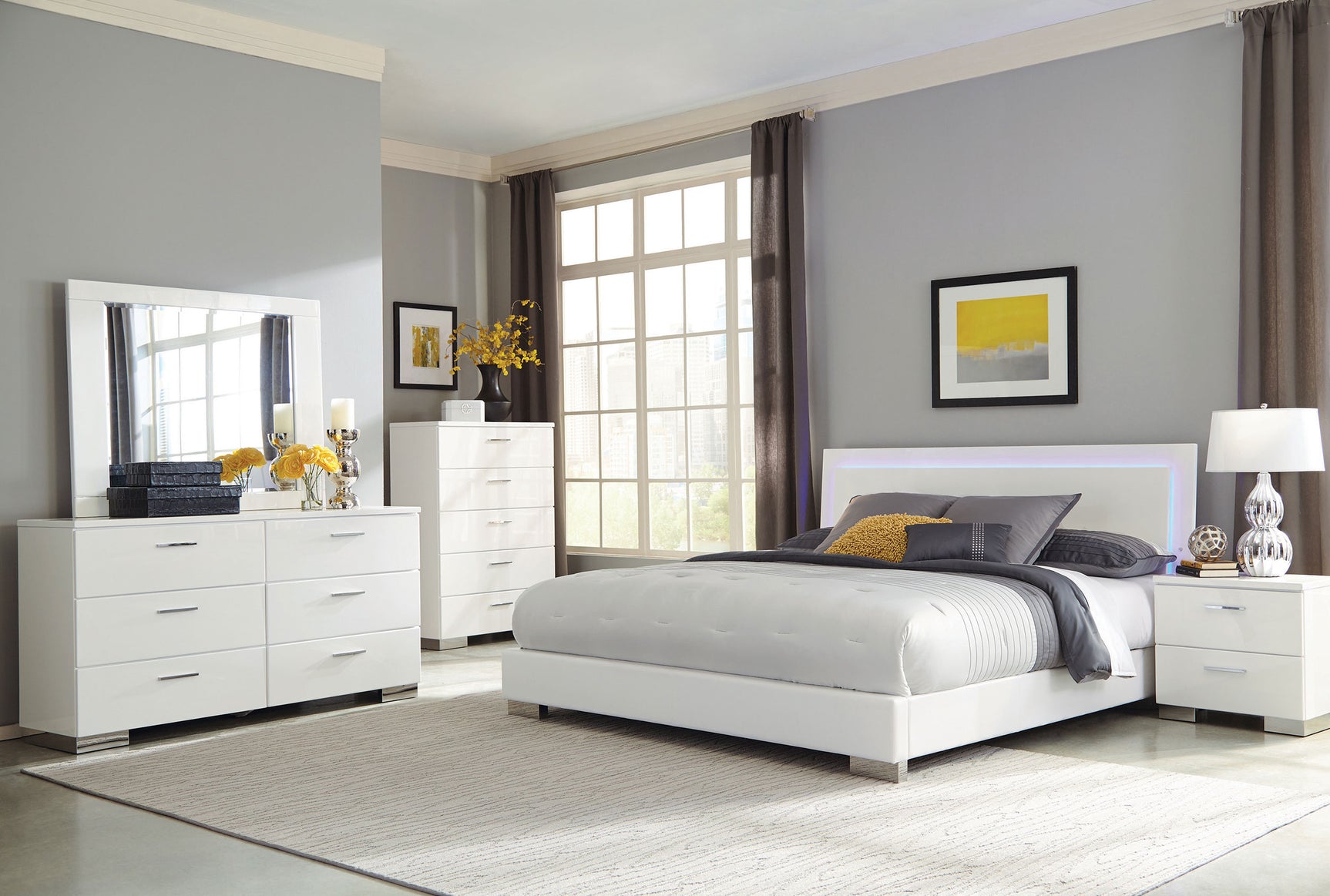 Tampa Furniture Outlet - Coaster - Felicity 5-piece Eastern King Bedroom Set White High Gloss - 203500KE-S5