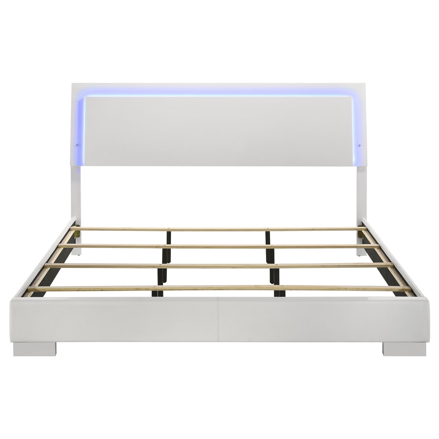 Felicity Wood Eastern King LED Panel Bed White High Gloss - Tampa Furniture Outlet