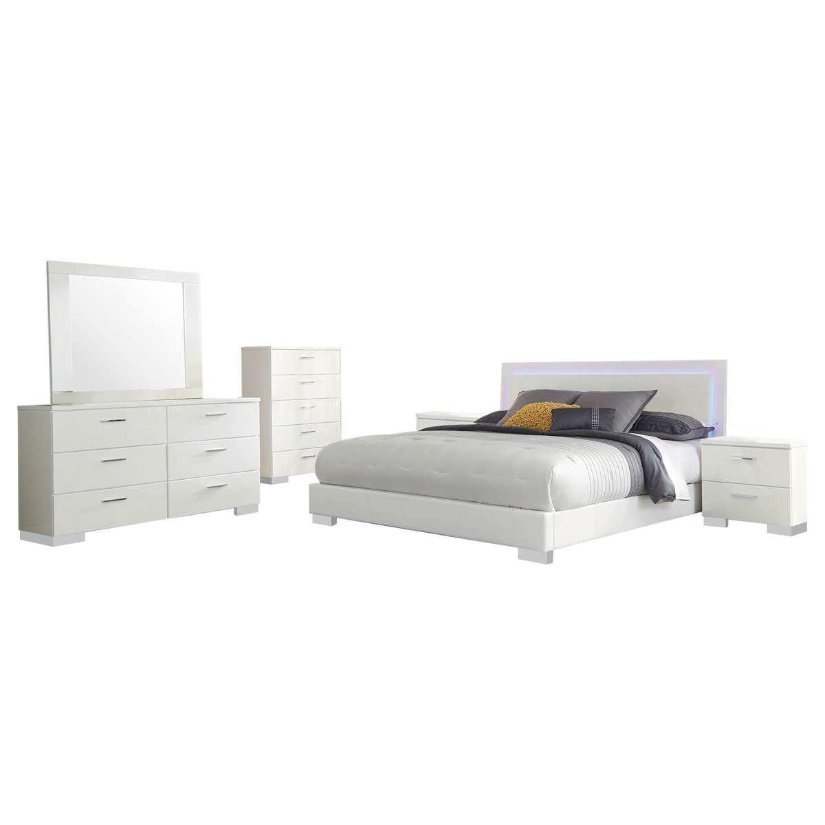 Felicity 6-piece Queen Bedroom Set White High Gloss