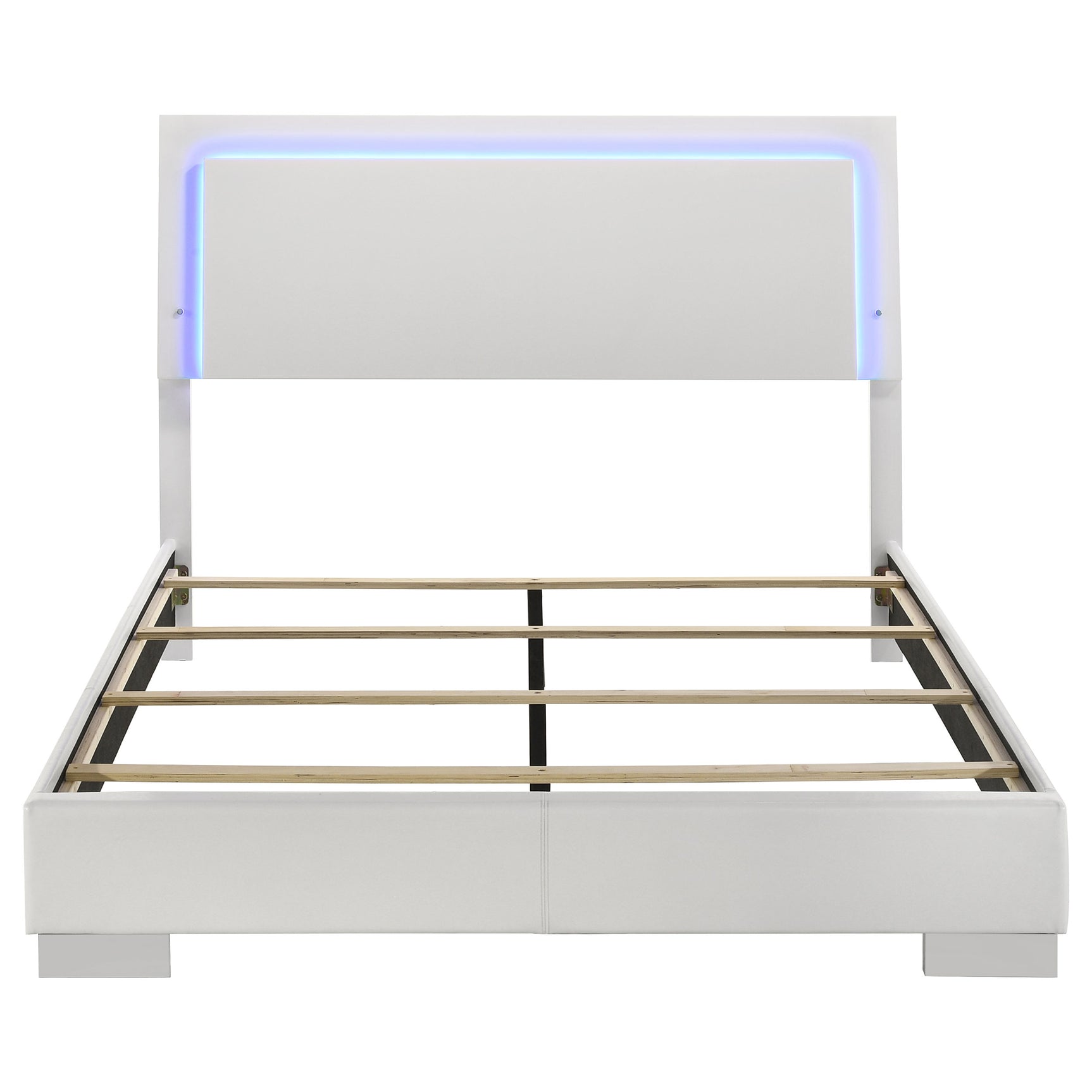 Felicity Wood Queen LED Panel Bed White High Gloss - Tampa Furniture Outlet