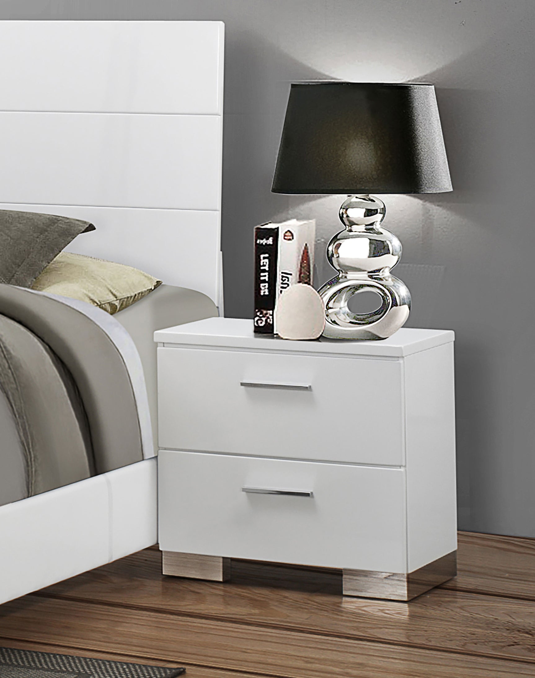 Felicity 2-drawer Nightstand White High Gloss - Tampa Furniture Outlet