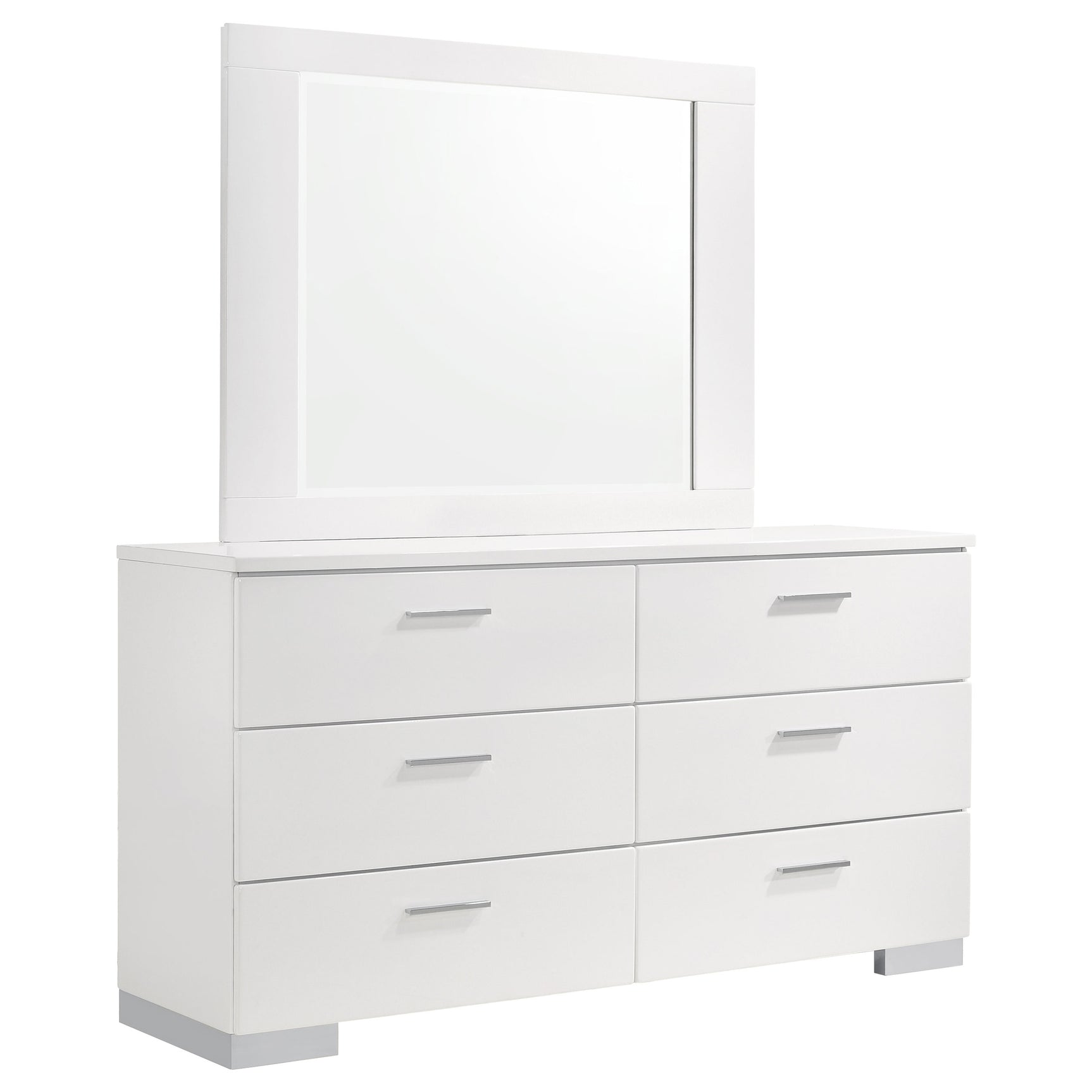 Tampa Furniture Outlet - Coaster - Felicity 6-drawer Wood Dresser with Mirror White High Gloss - 203503M