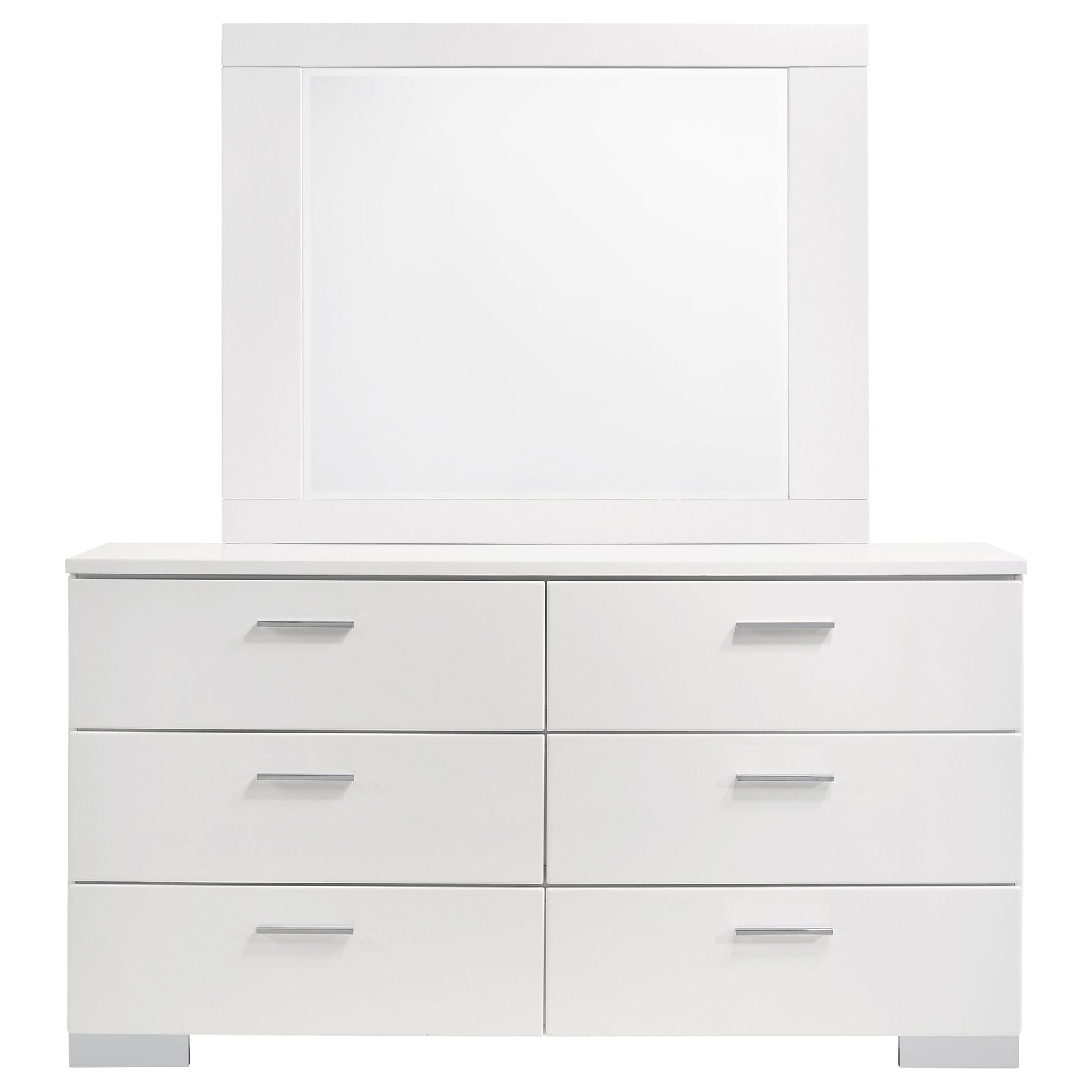Felicity 6-drawer Wood Dresser with Mirror White High Gloss - Tampa Furniture Outlet