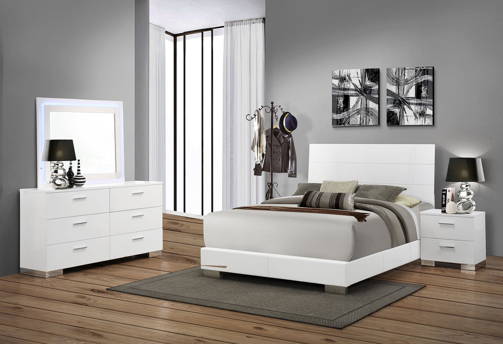 Felicity Wood LED Dresser Mirror White High Gloss - Tampa Furniture Outlet