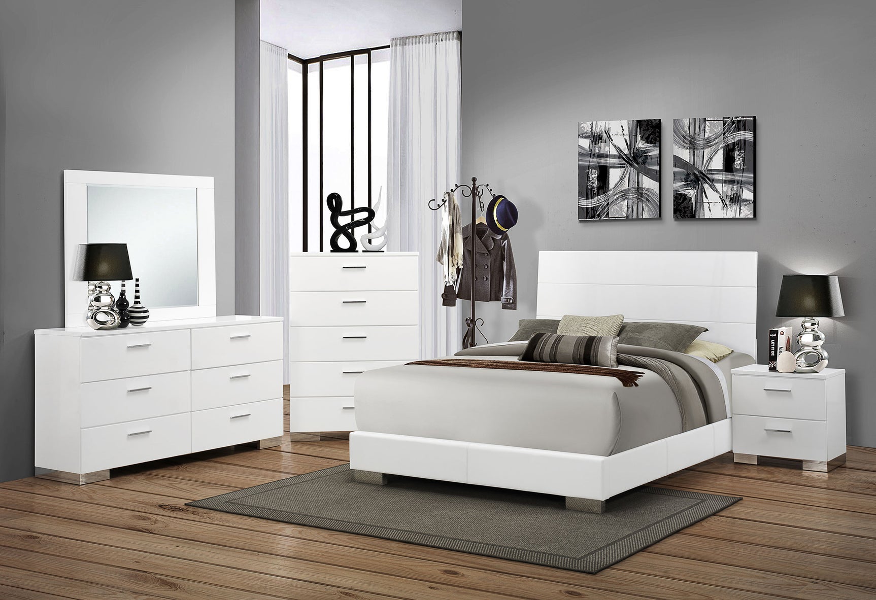 Felicity 5-drawer Bedroom Chest White High Gloss - Tampa Furniture Outlet