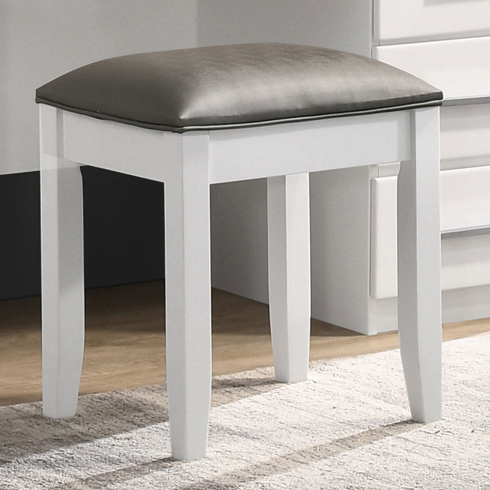 Felicity Upholstered Vanity Stool Metallic and Glossy White - Tampa Furniture Outlet