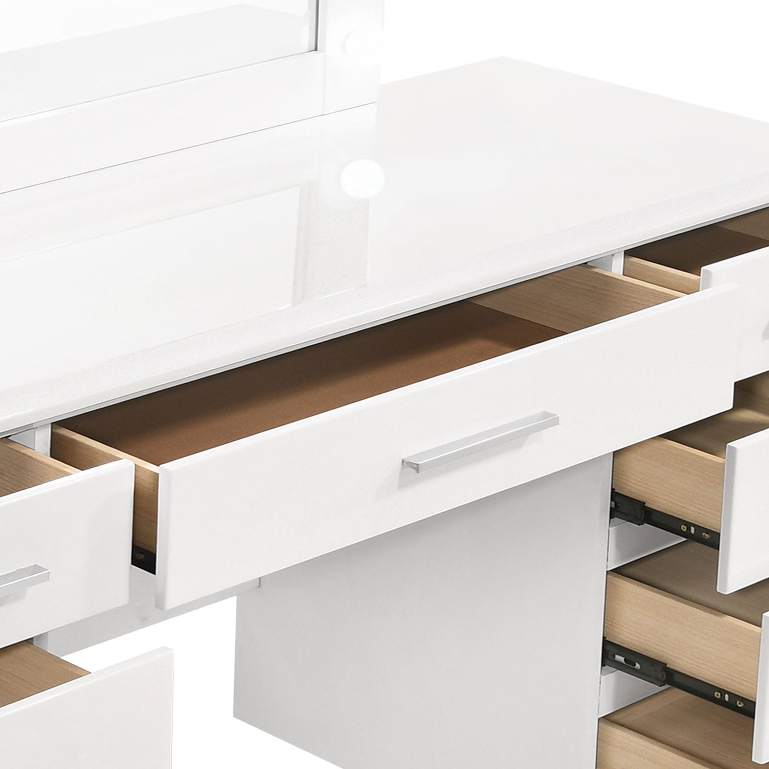 Felicity 9-drawer Vanity Table Lighted Mirror Glossy White - Tampa Furniture Outlet