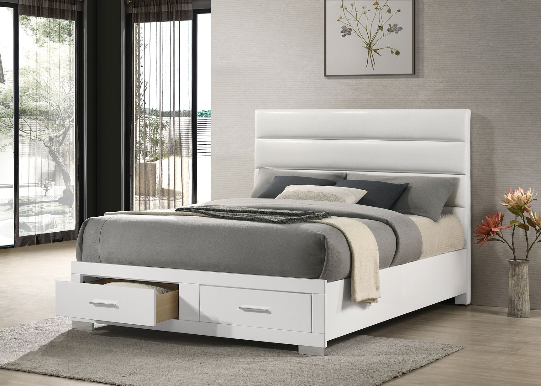 Felicity California King Storage Bed White High Gloss - Tampa Furniture Outlet