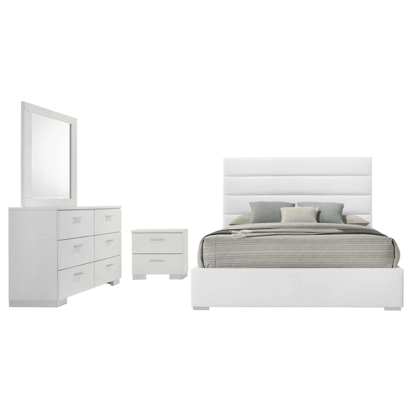Felicity 4-piece Eastern King Bedroom Set White High Gloss - Tampa Furniture Outlet