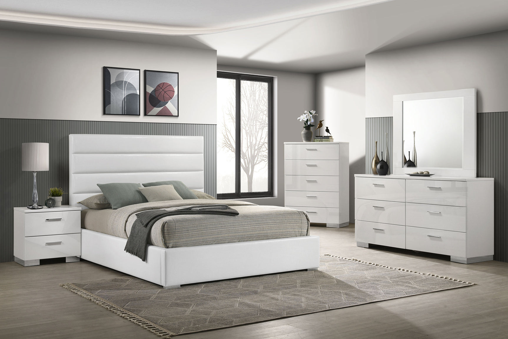 Tampa Furniture Outlet - Coaster - Felicity 5-piece Eastern King Bedroom Set White High Gloss - 203511KE-S5