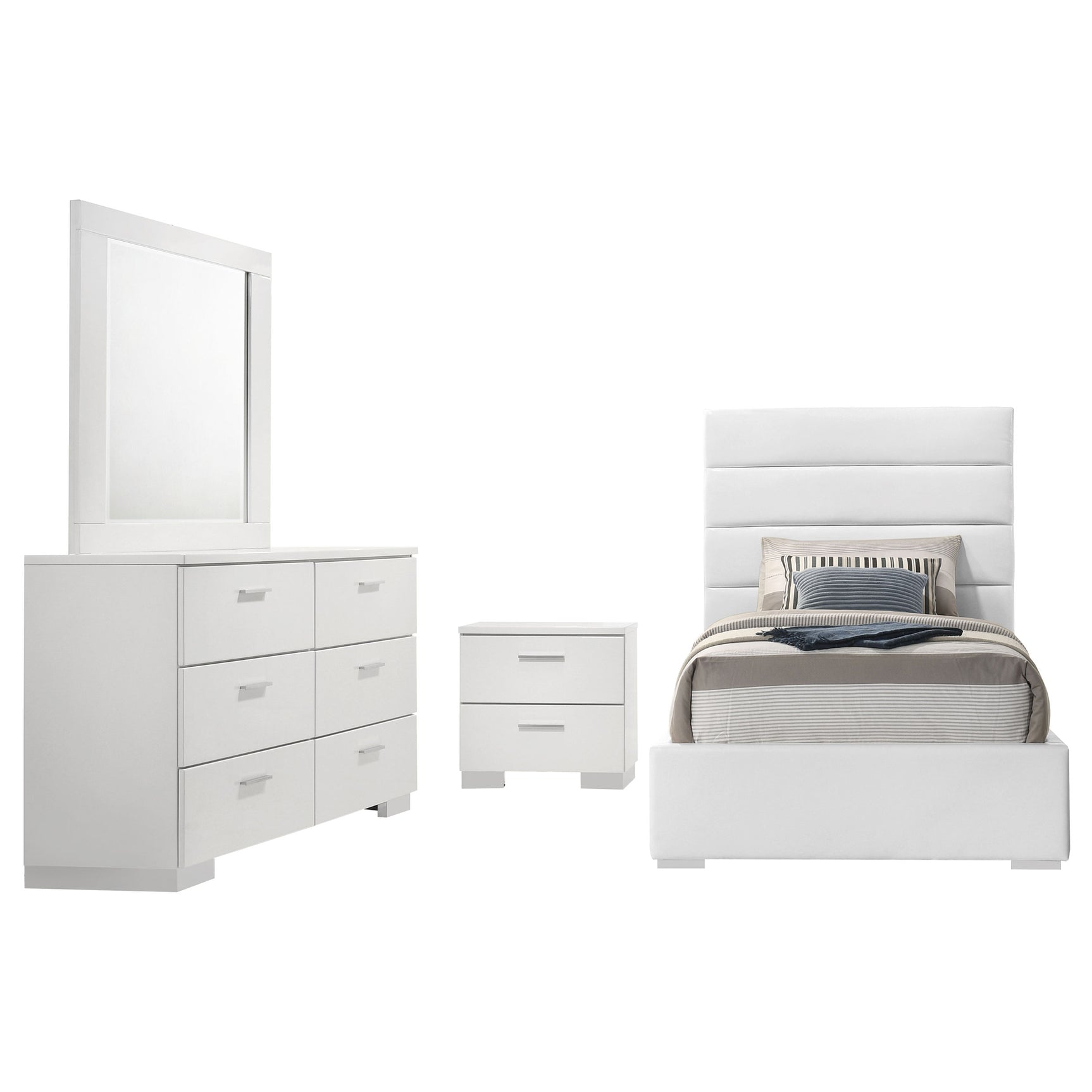 Felicity 4-piece Twin Bedroom Set White High Gloss - Tampa Furniture Outlet