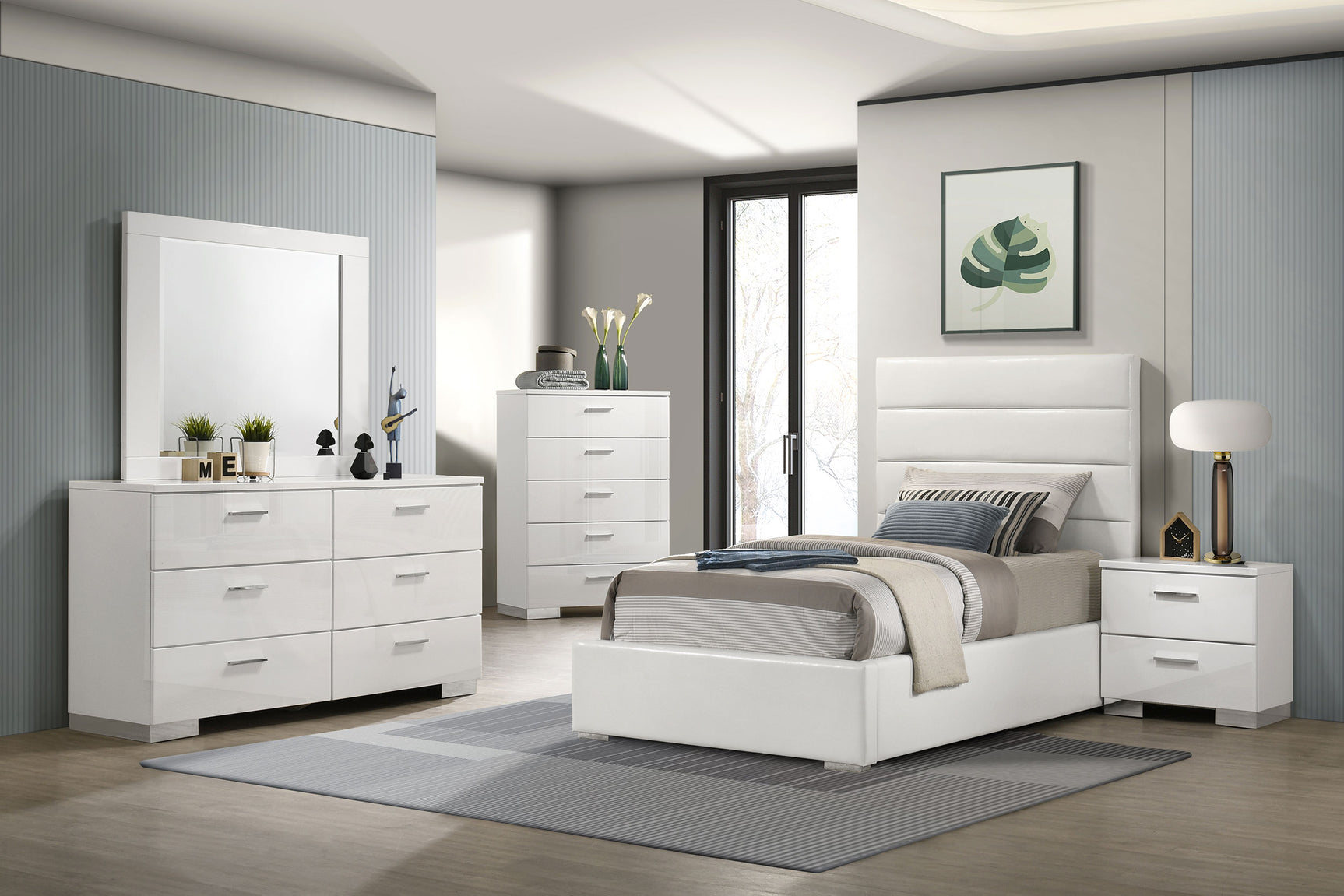 Felicity 53-inch Upholstered Twin Platform Bed White - Tampa Furniture Outlet
