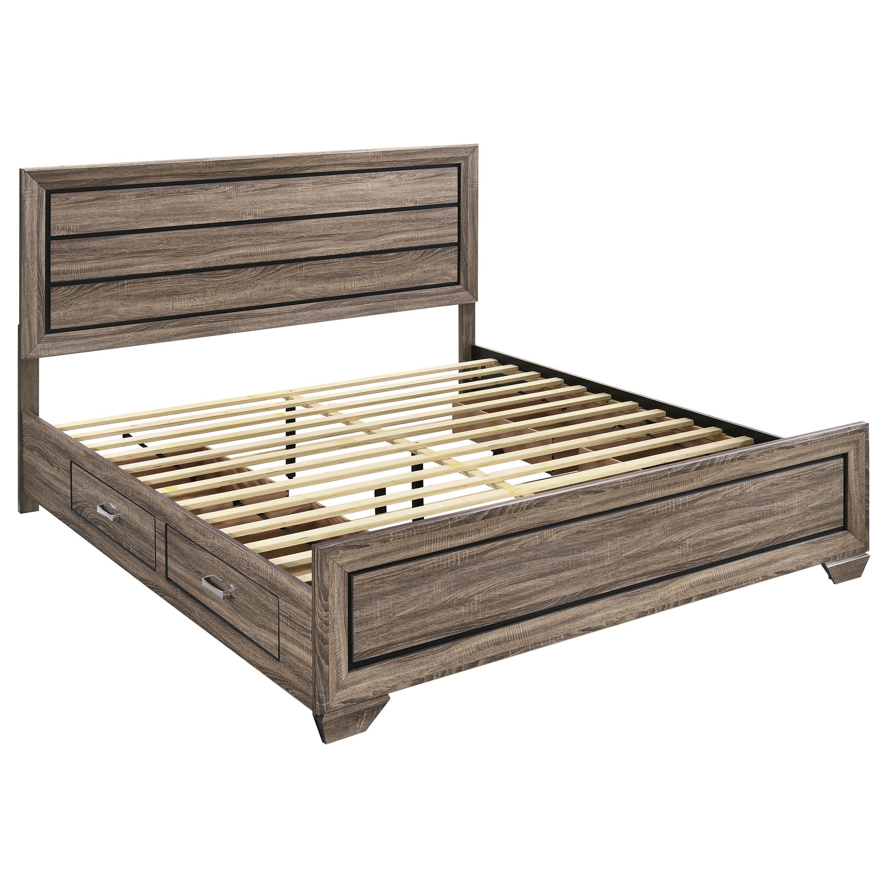 Kauffman Wood Eastern King Storage Panel Bed Washed Taupe - Tampa Furniture Outlet