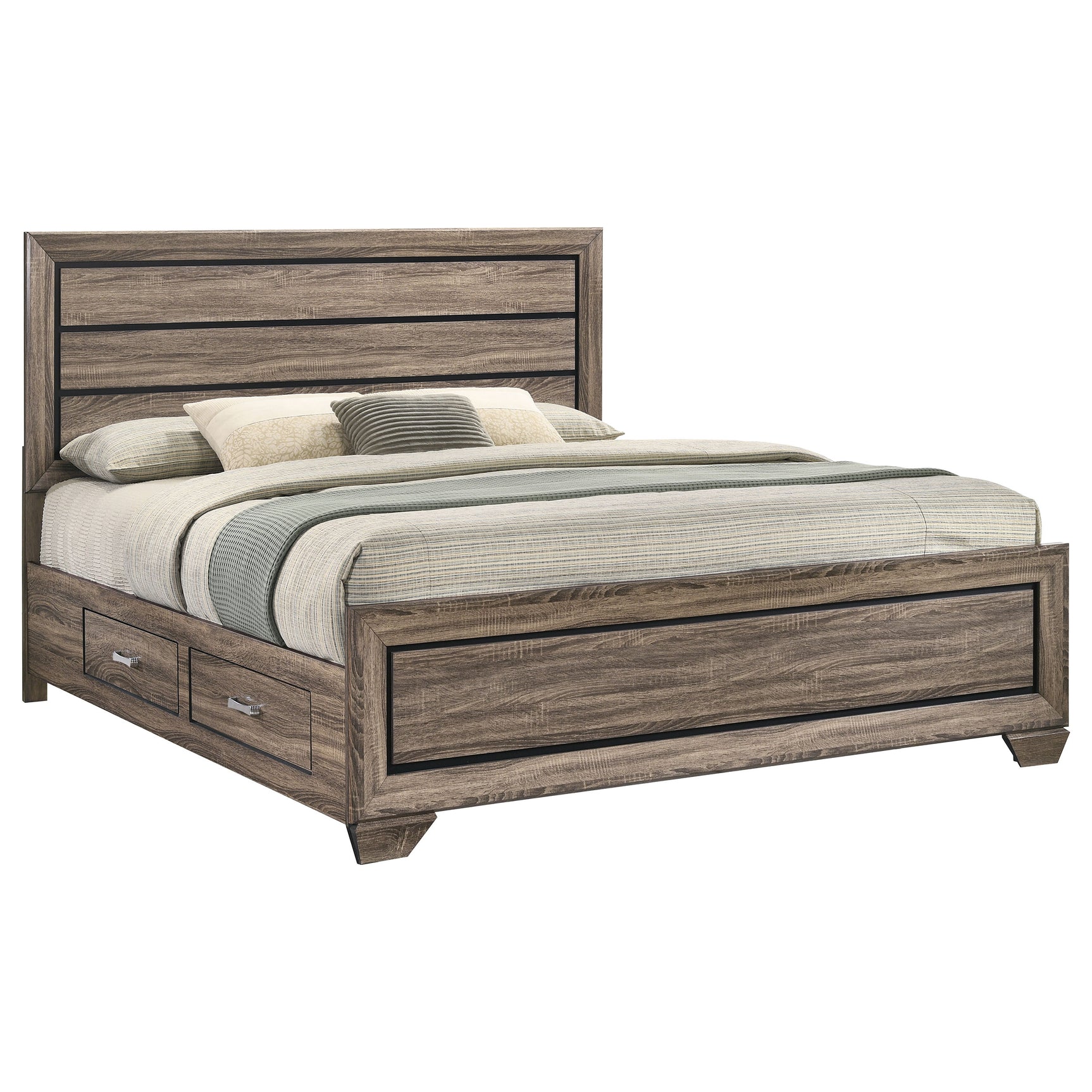 Kauffman Wood Eastern King Storage Panel Bed Washed Taupe - Tampa Furniture Outlet