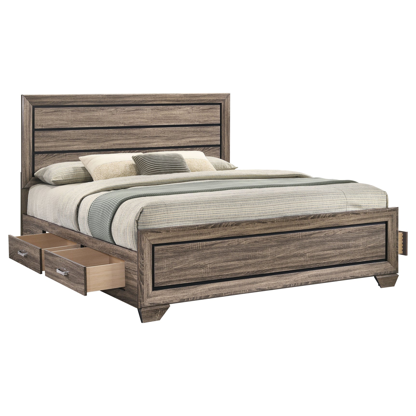 Kauffman Wood Eastern King Storage Panel Bed Washed Taupe - Tampa Furniture Outlet