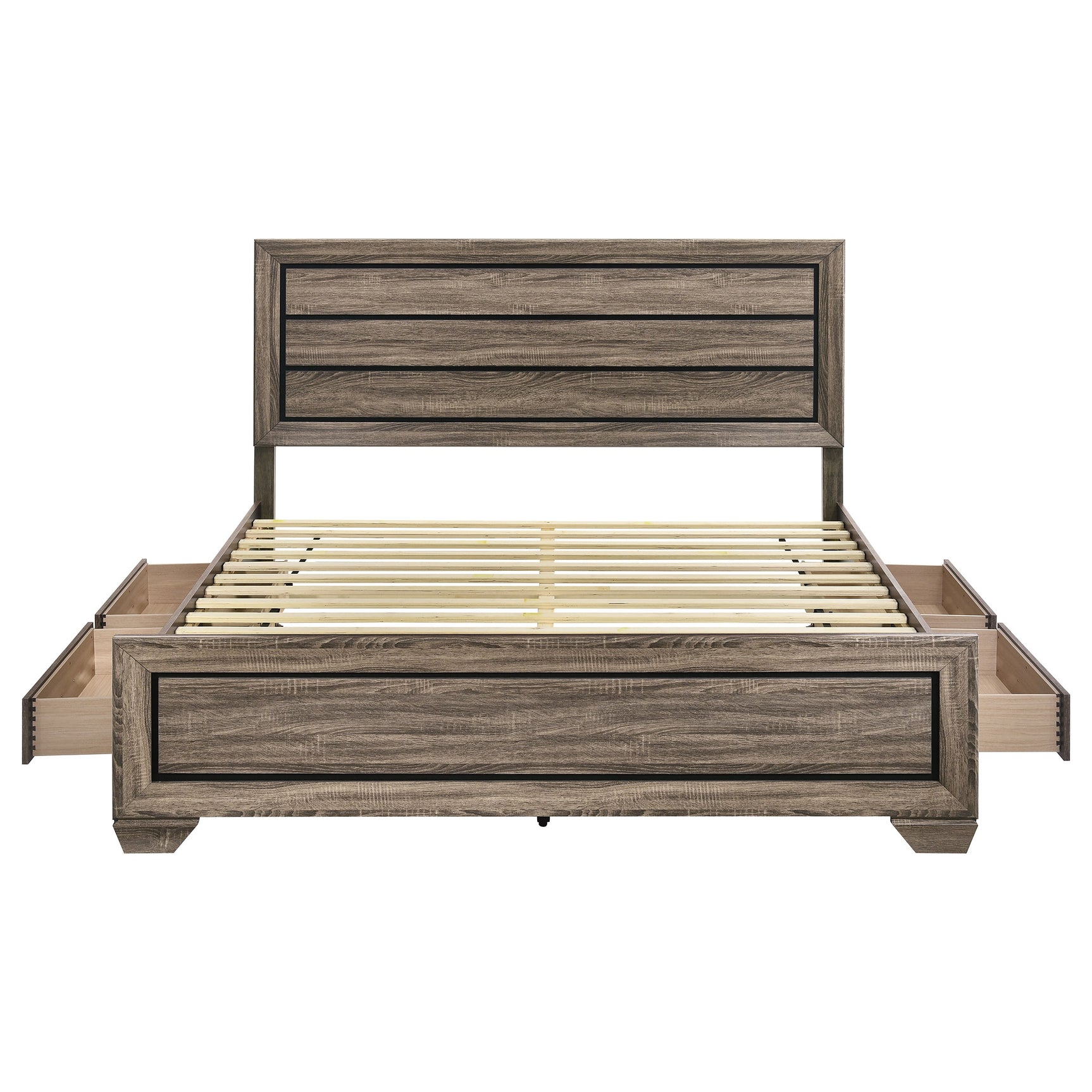 Kauffman Wood Eastern King Storage Panel Bed Washed Taupe - Tampa Furniture Outlet