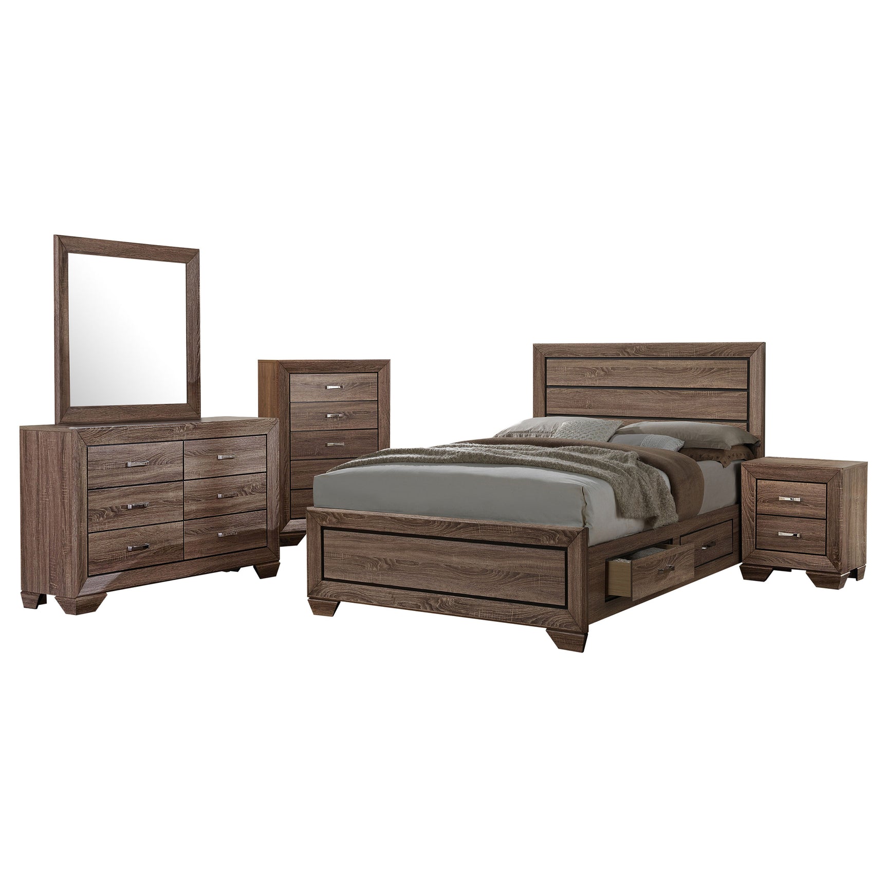 Tampa Furniture Outlet - Coaster - Kauffman 5-piece California King Bedroom Set Washed Taupe - 204190KW-S5