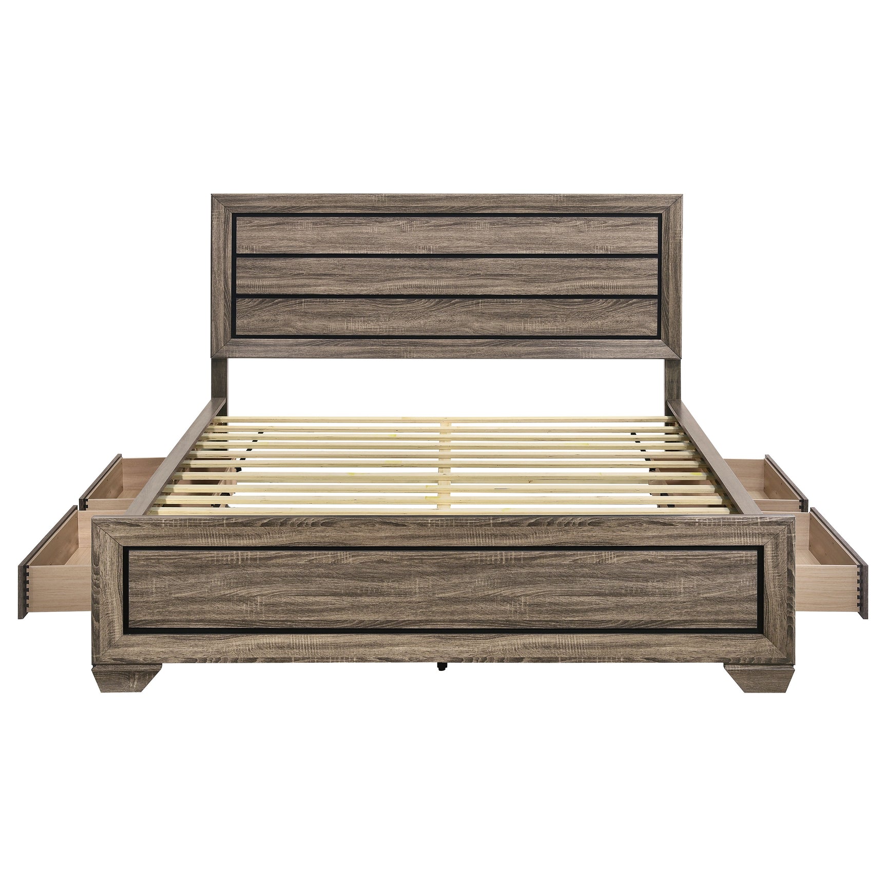 Kauffman Wood California King Storage Panel Bed Washed Taupe - Tampa Furniture Outlet