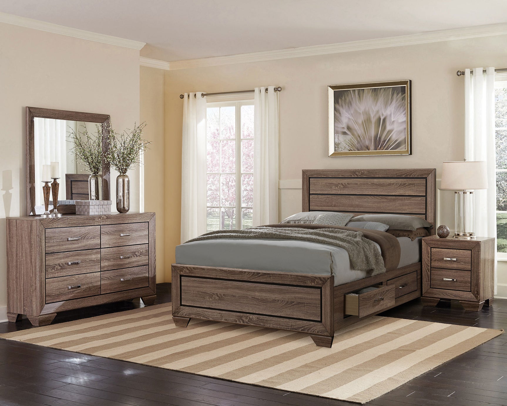 Kauffman 4-piece Queen Bedroom Set Washed Taupe - Tampa Furniture Outlet
