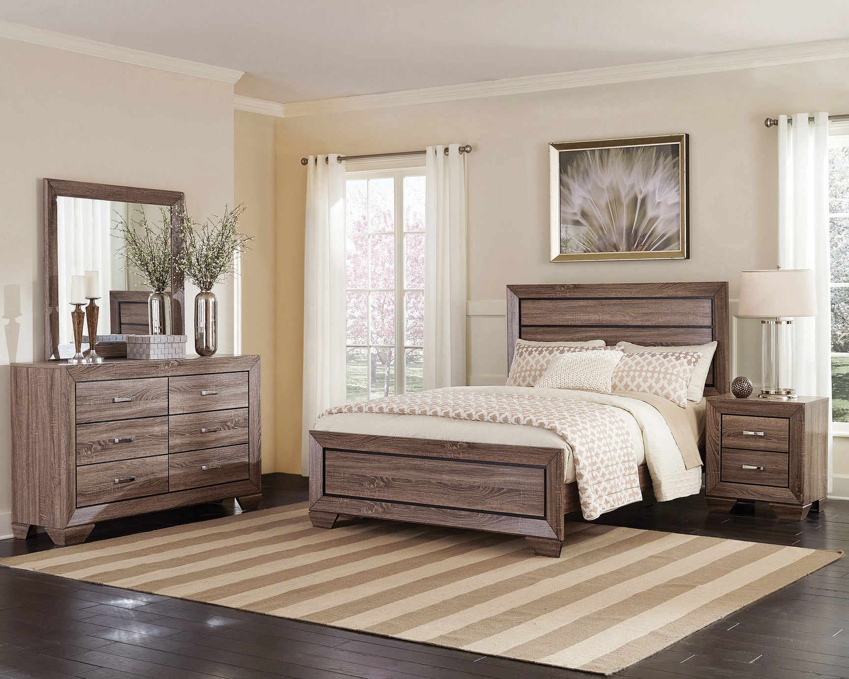Kauffman 4-piece Eastern King Bedroom Set Washed Taupe - Tampa Furniture Outlet