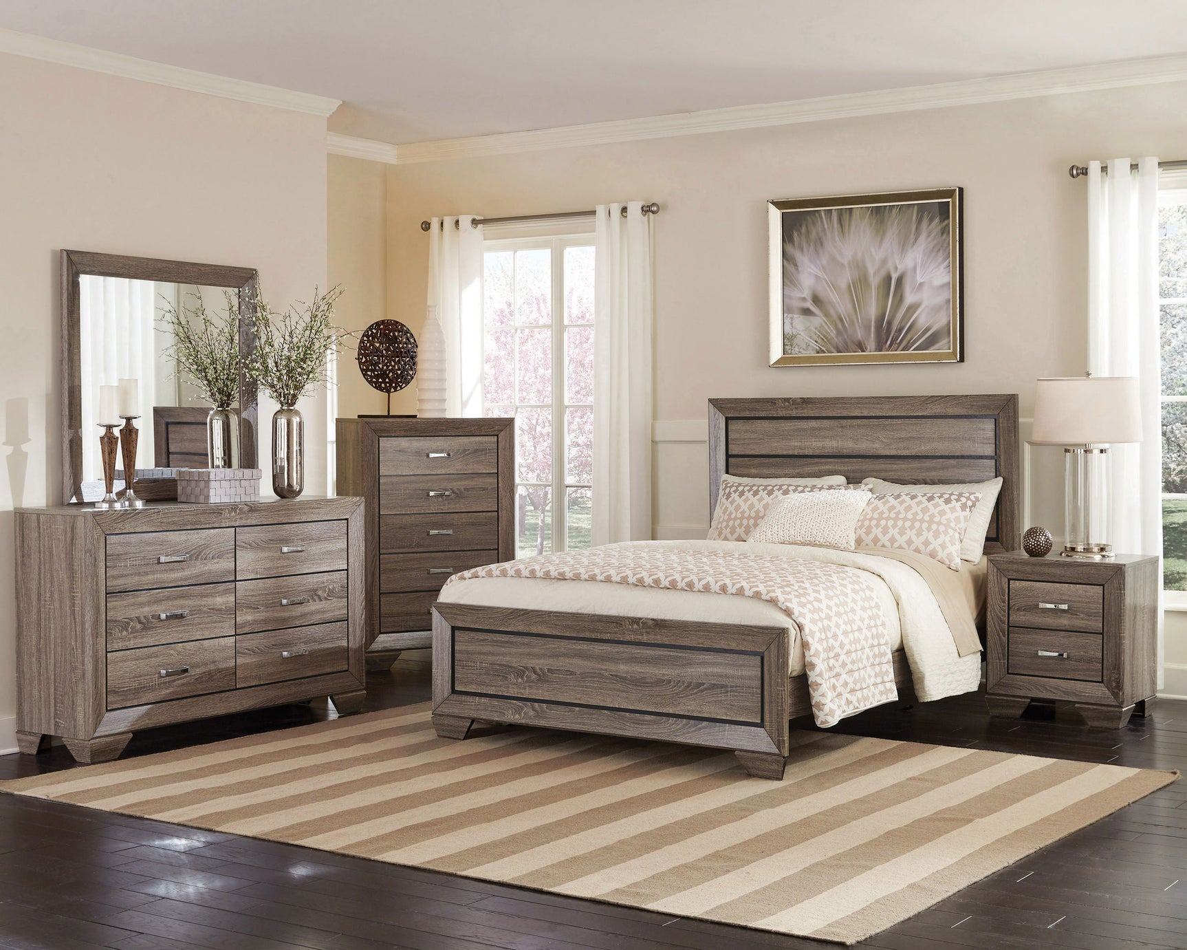 Kauffman Wood Eastern King Panel Bed Washed Taupe - Tampa Furniture Outlet