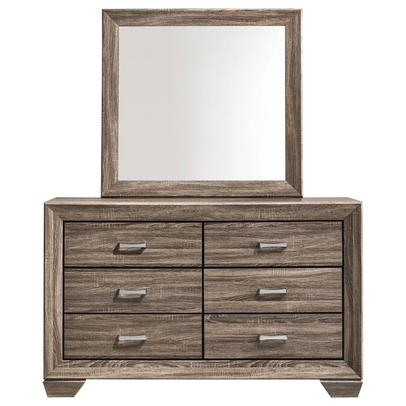 Kauffman 6-drawer Dresser with Mirror Washed Taupe - Tampa Furniture Outlet