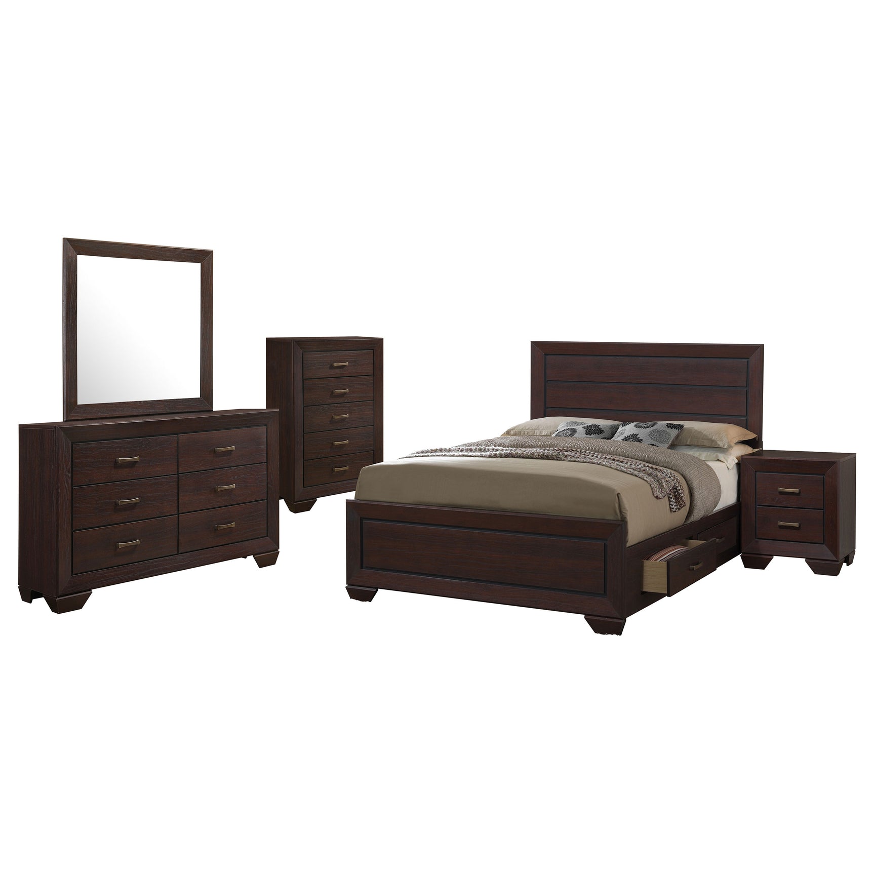 Kauffman 5-piece Eastern King Bedroom Set Dark Cocoa - Tampa Furniture Outlet