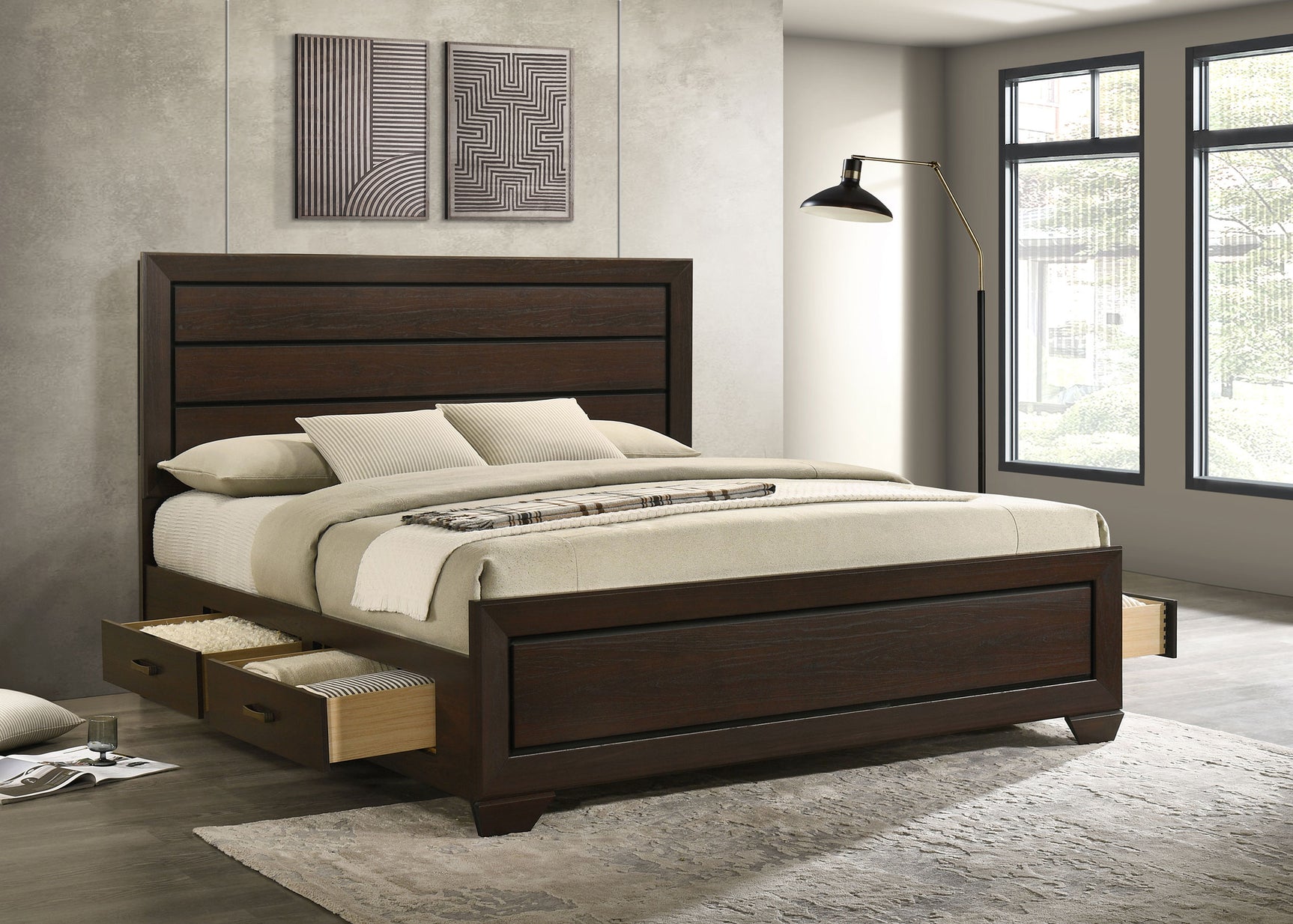 Kauffman Wood Eastern King Storage Panel Bed Dark Cocoa - Tampa Furniture Outlet
