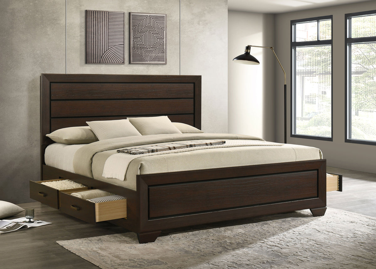 Kauffman Wood Eastern King Storage Panel Bed Dark Cocoa