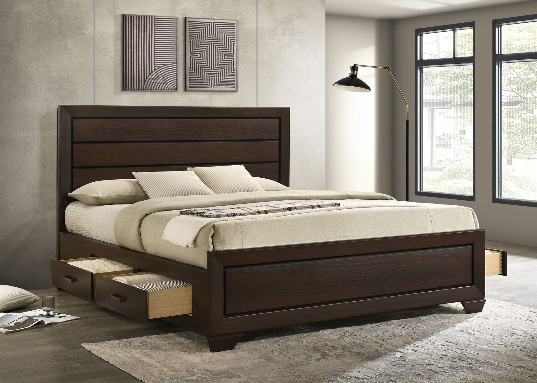 Kauffman Wood California King Storage Panel Bed Dark Cocoa - Tampa Furniture Outlet