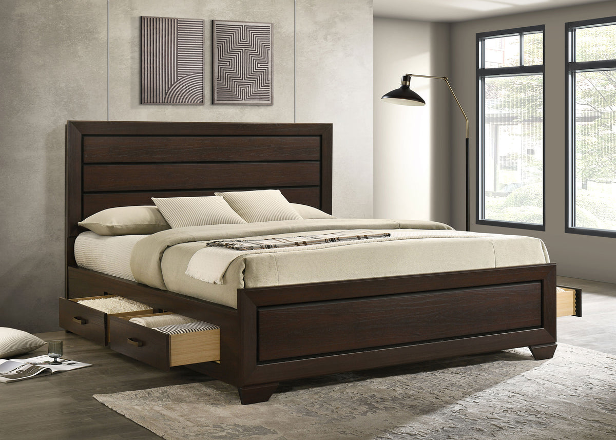 Kauffman Wood California King Storage Panel Bed Dark Cocoa
