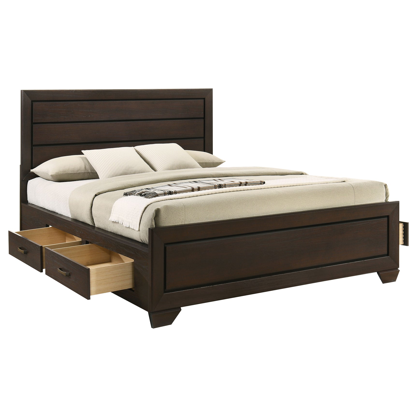 Kauffman Wood California King Storage Panel Bed Dark Cocoa - Tampa Furniture Outlet