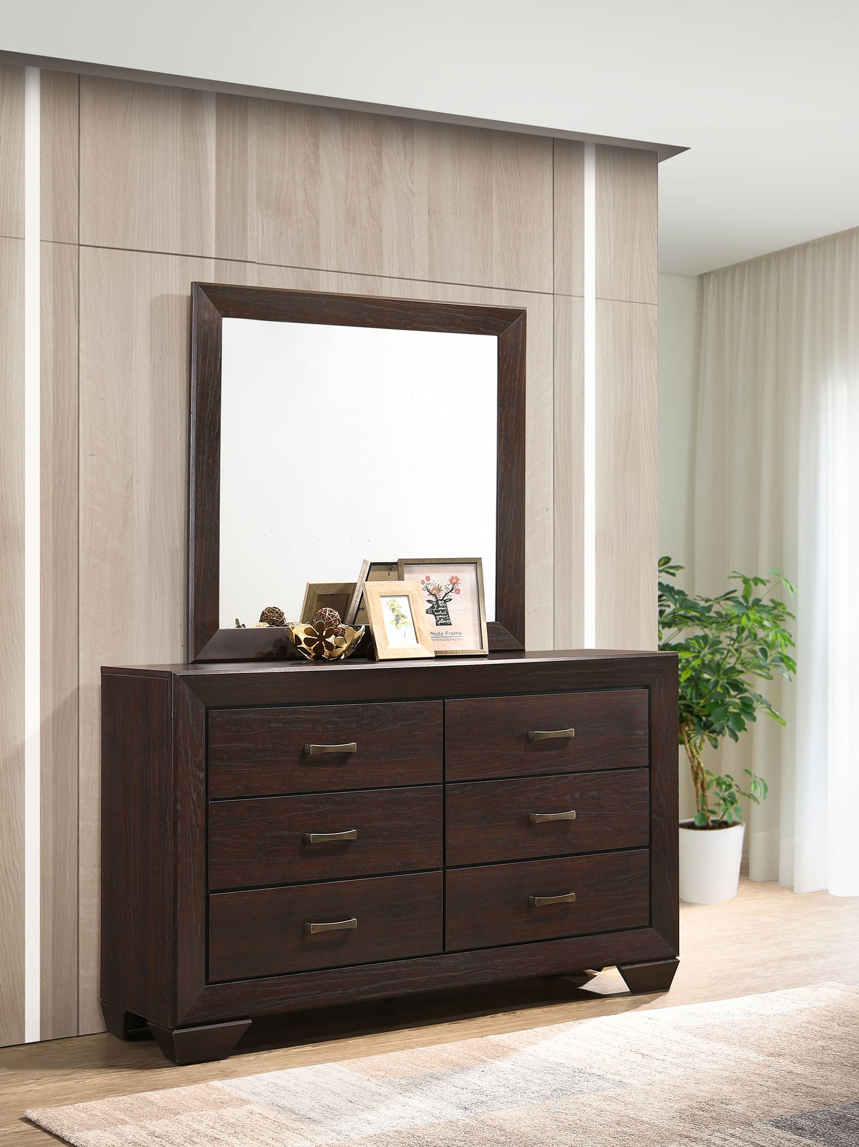 Kauffman 6-drawer Dresser with Mirror Dark Cocoa - Tampa Furniture Outlet