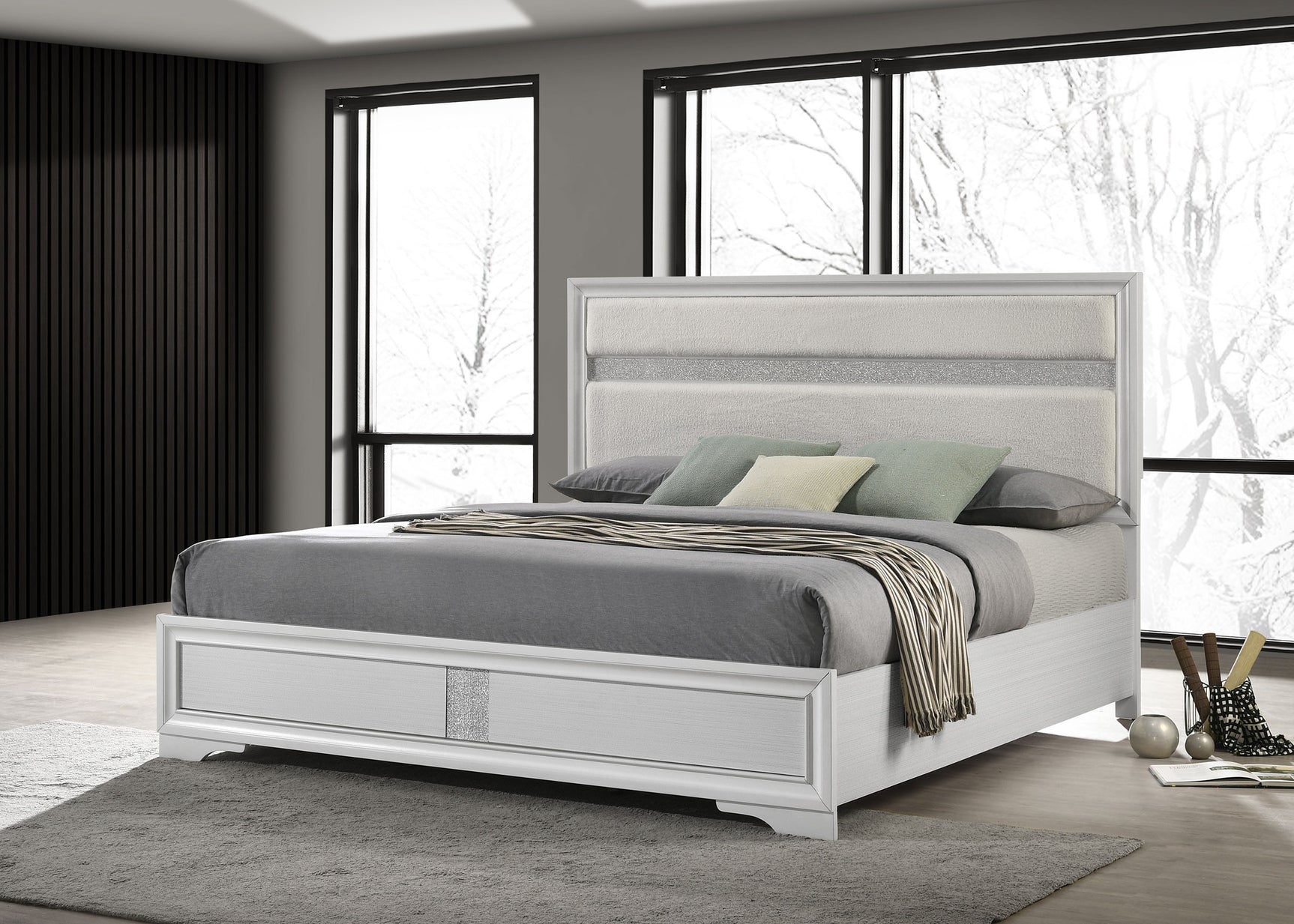 Miranda 54-inch Upholstered Eastern King Panel Bed White - Tampa Furniture Outlet