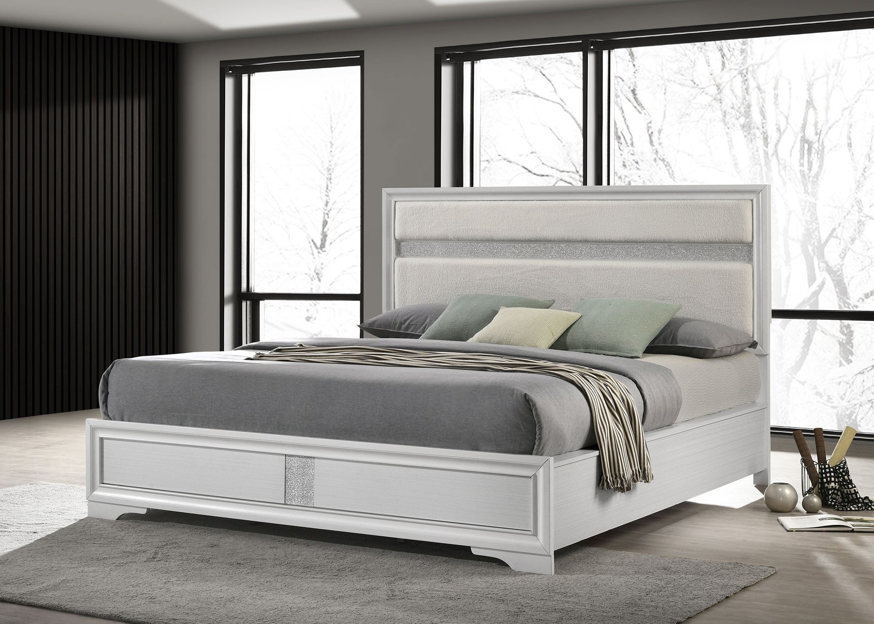 Miranda 54-inch Upholstered California King Panel Bed White - Tampa Furniture Outlet