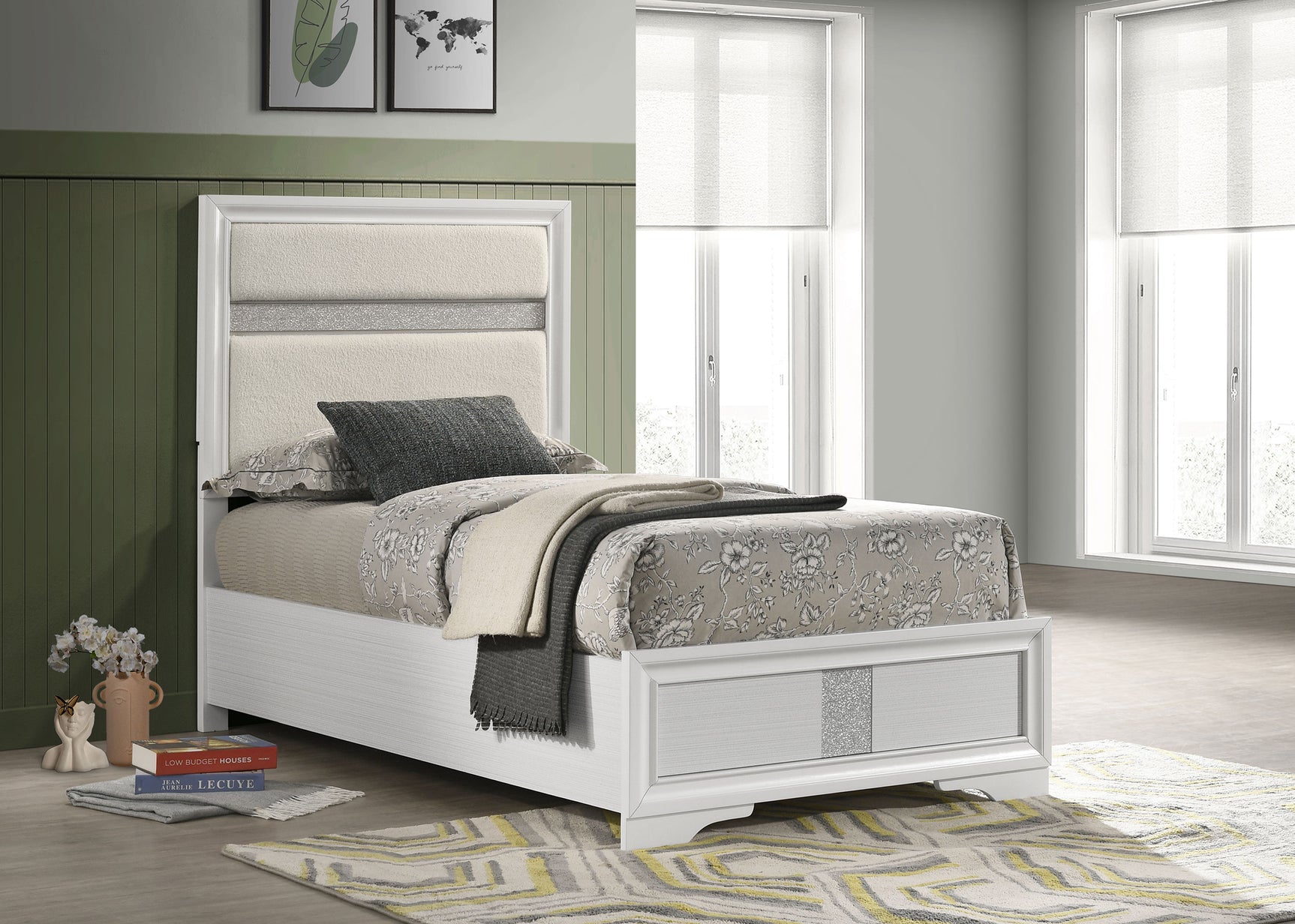 Miranda 54-inch Upholstered Twin Panel Bed White - Tampa Furniture Outlet