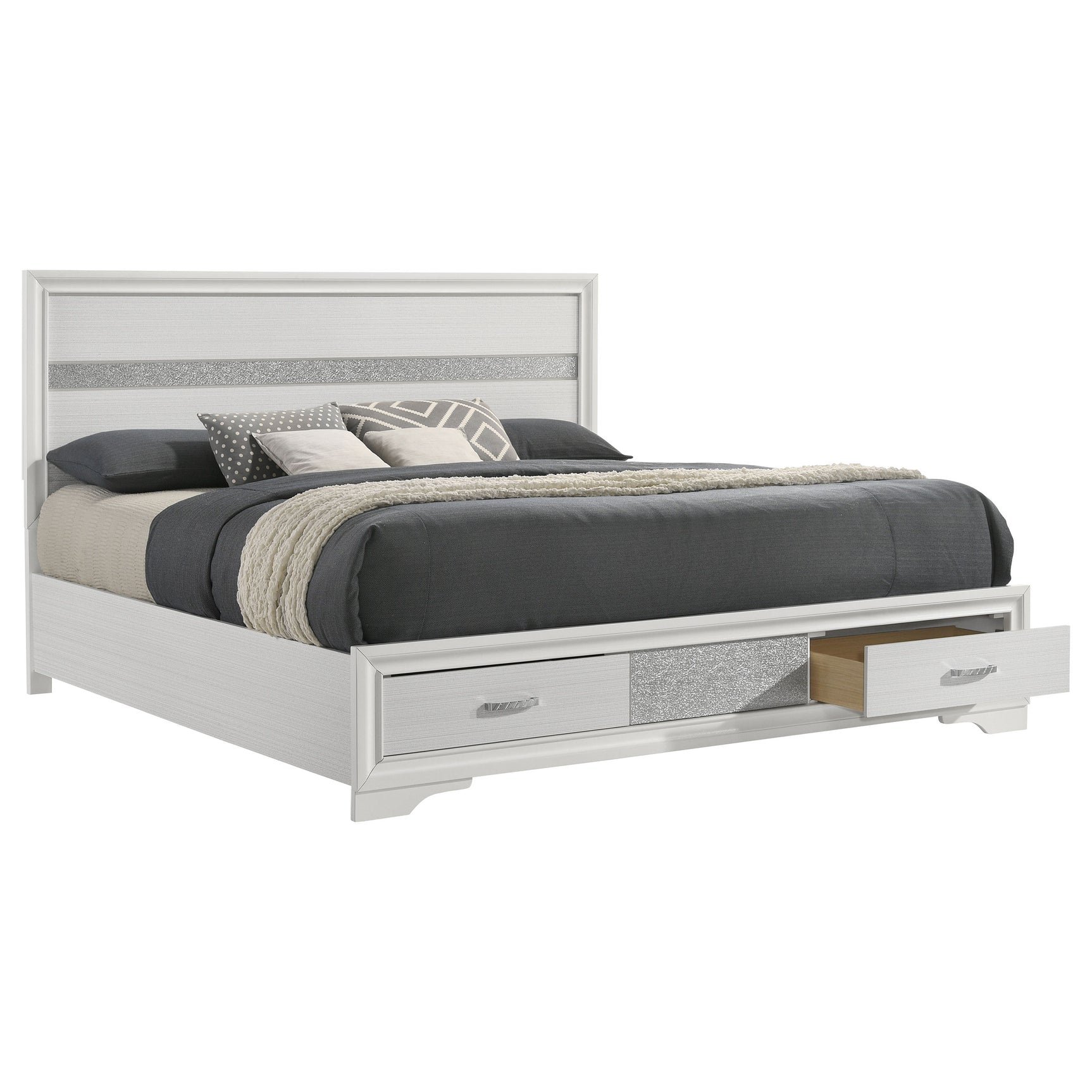 Miranda 51-inch Wood Eastern King Storage Panel Bed White - Tampa Furniture Outlet