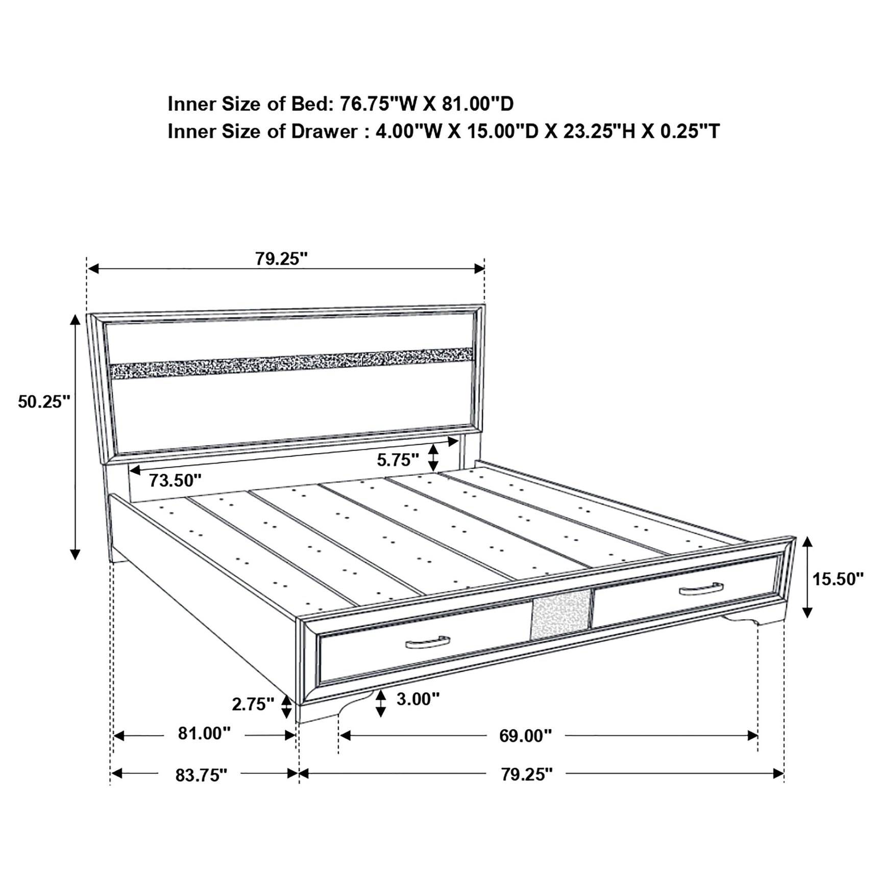Miranda 51-inch Wood Eastern King Storage Panel Bed White - Tampa Furniture Outlet