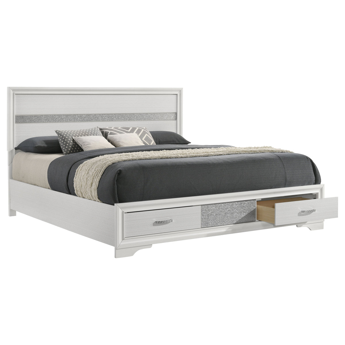 Miranda 51-inch Wood California King Storage Panel Bed White