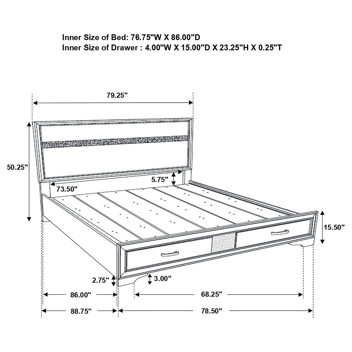 Miranda 51-inch Wood California King Storage Panel Bed White