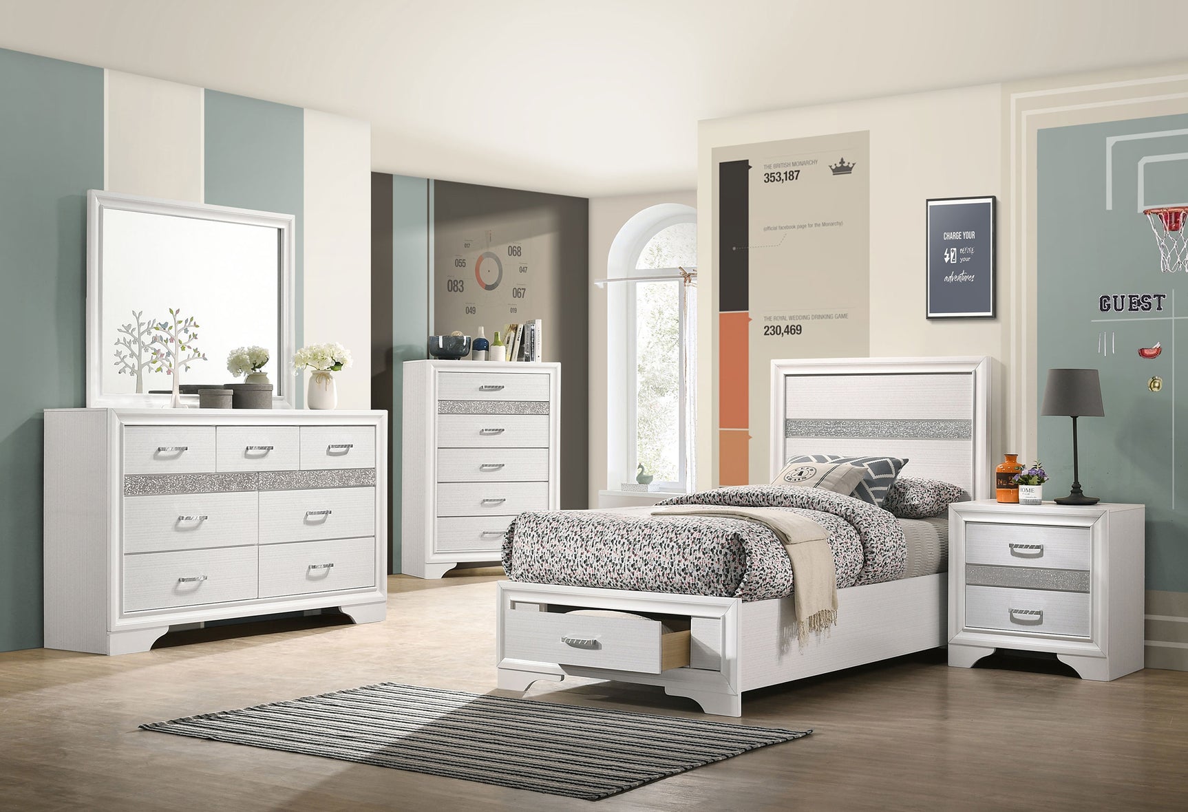 Tampa Furniture Outlet - Coaster - Miranda 5-piece Twin Bedroom Set White - 205111T-S5