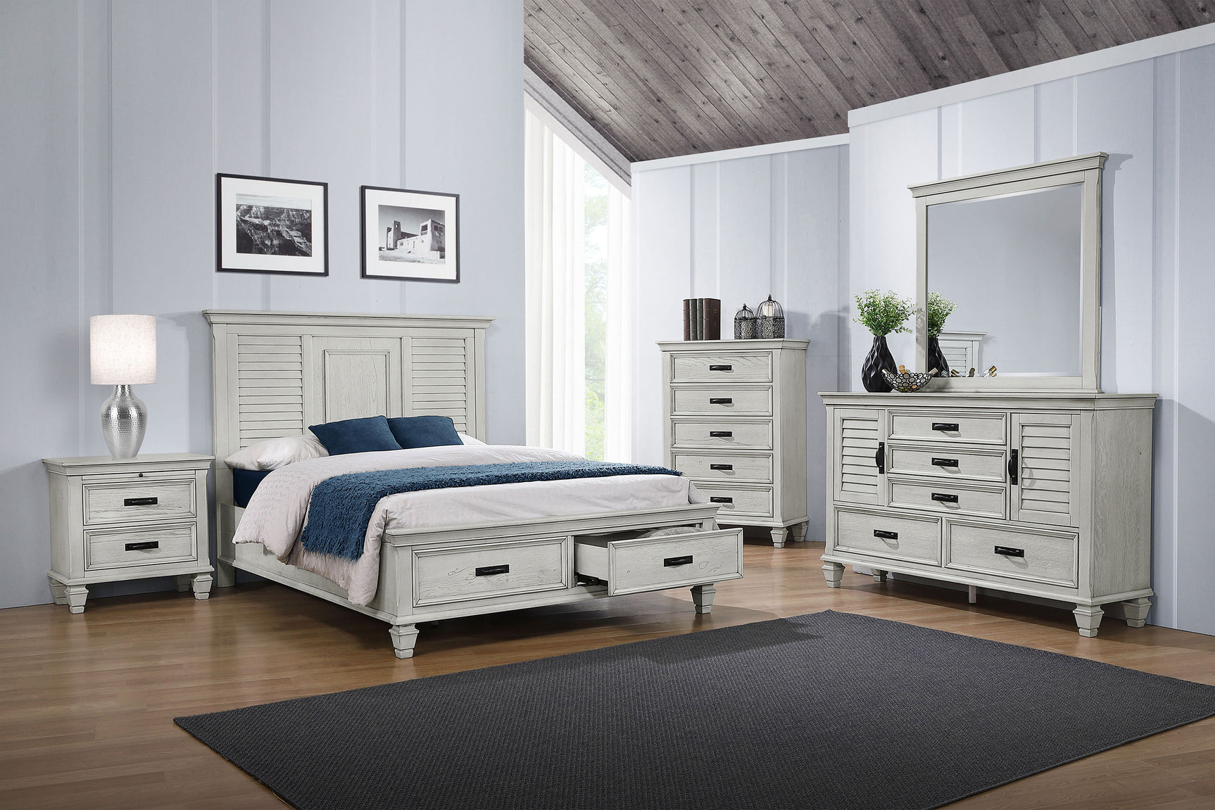 Tampa Furniture Outlet - Coaster - Franco 5-piece Eastern King Bedroom Set Distressed White - 205330KE-S5
