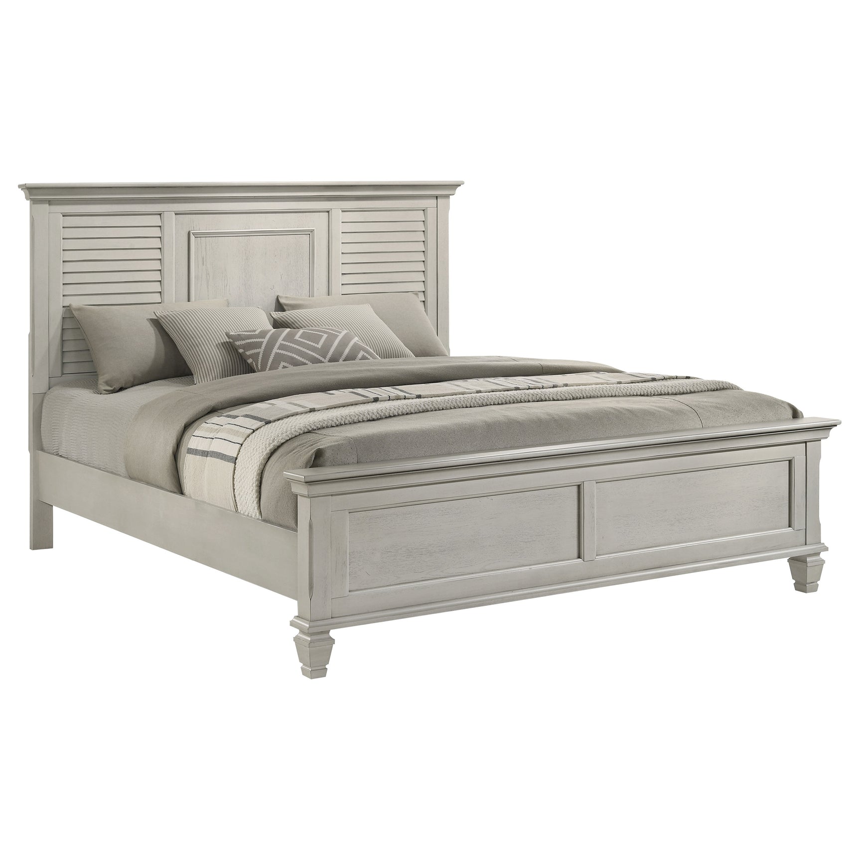 Franco Wood Eastern King Panel Bed Distressed White - Tampa Furniture Outlet