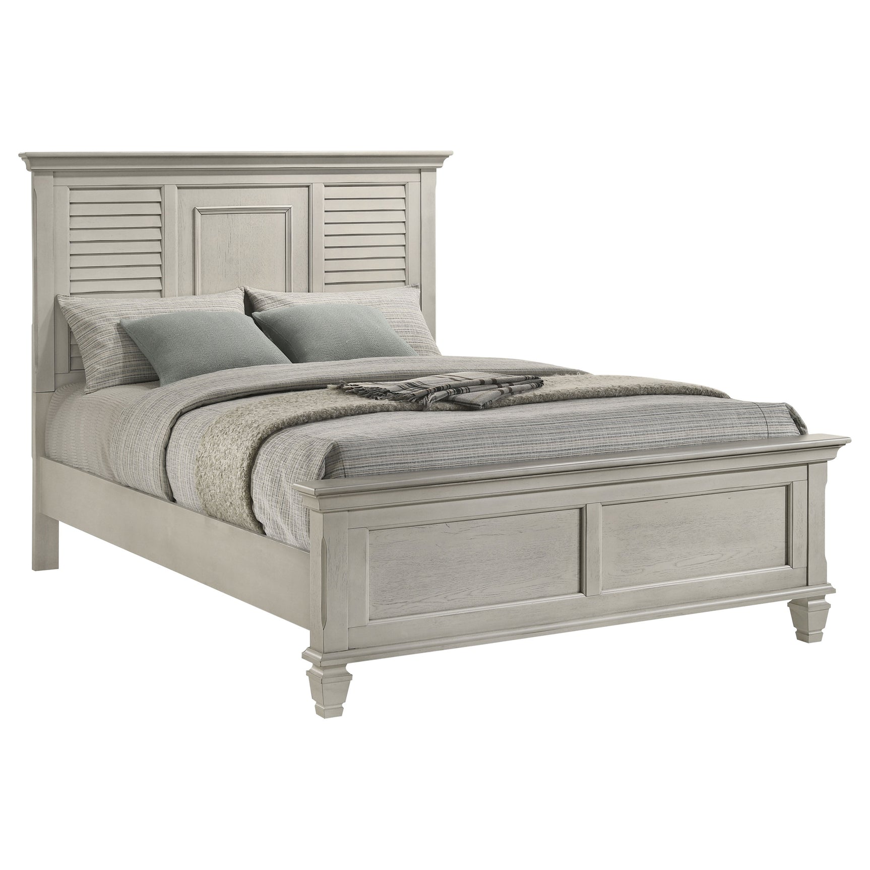 Franco Wood Queen Panel Bed Distressed White - Tampa Furniture Outlet