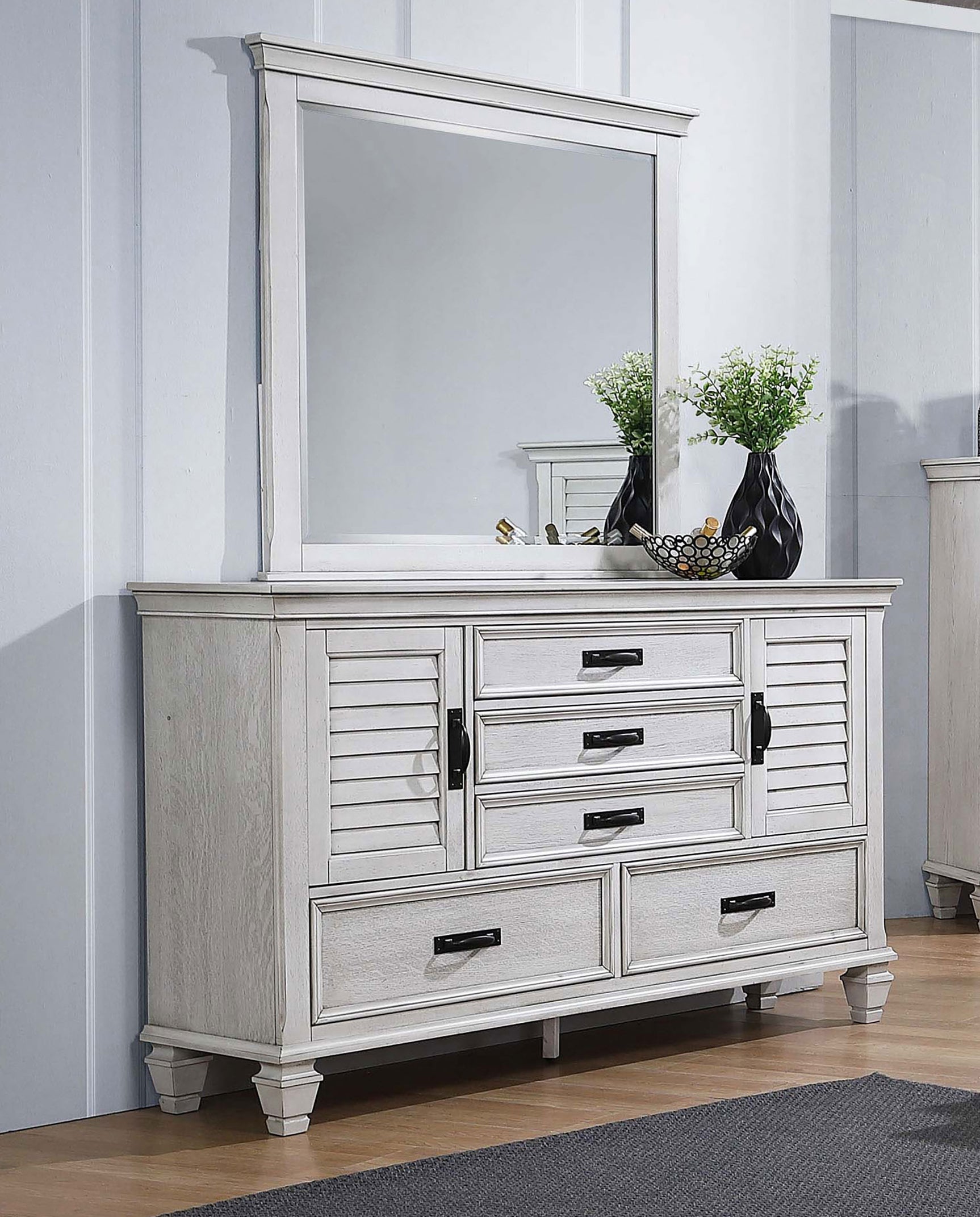 Franco 5-drawer Dresser with Mirror Distressed White - Tampa Furniture Outlet