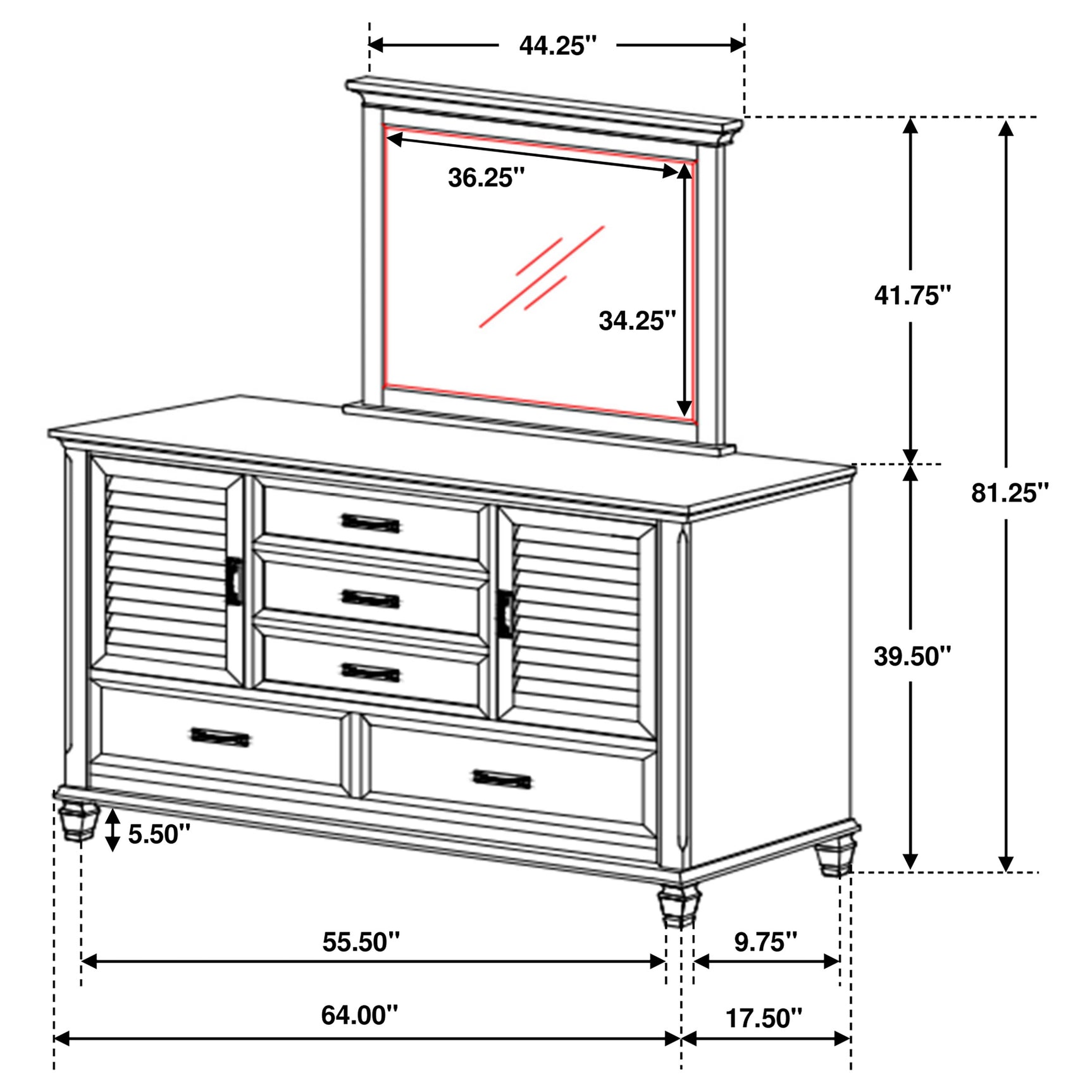 Franco 5-drawer Dresser with Mirror Distressed White - Tampa Furniture Outlet